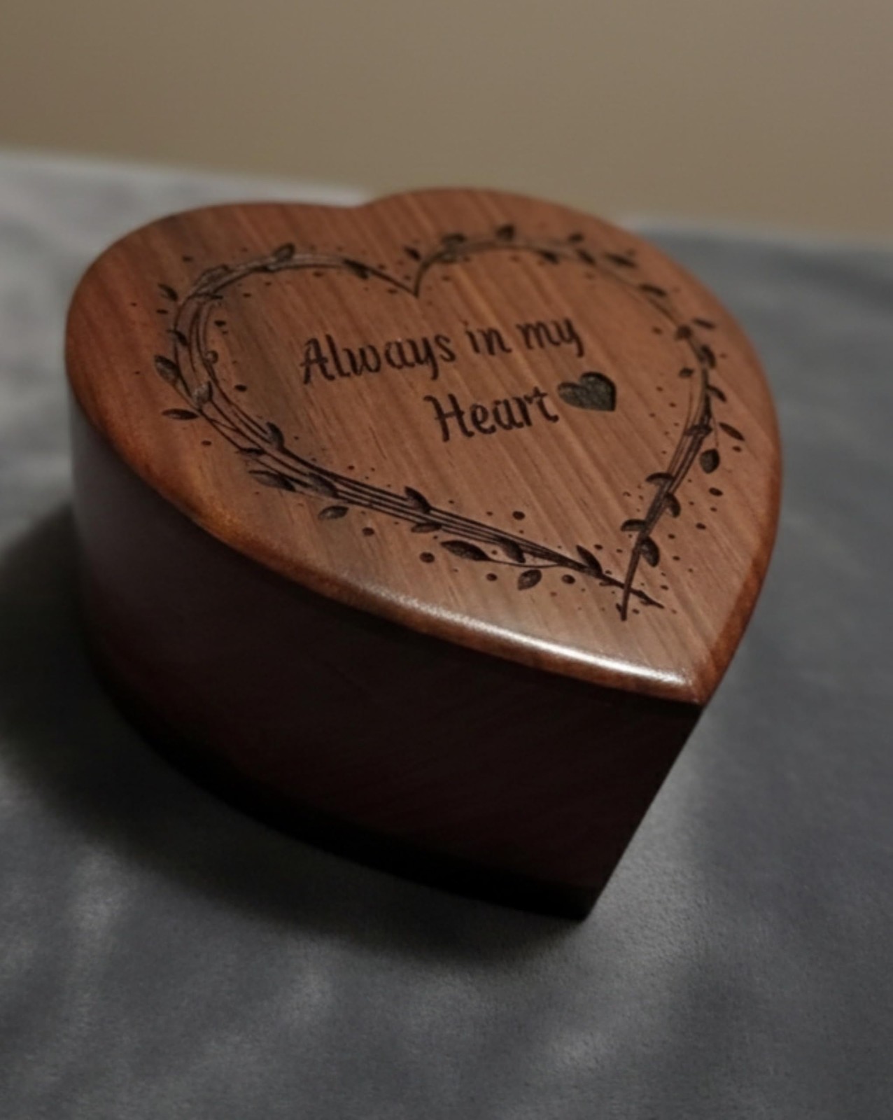 Wooden Heart Shape Engraved Keepsake–Cremation Urn for Human Ashes Adult Fema…