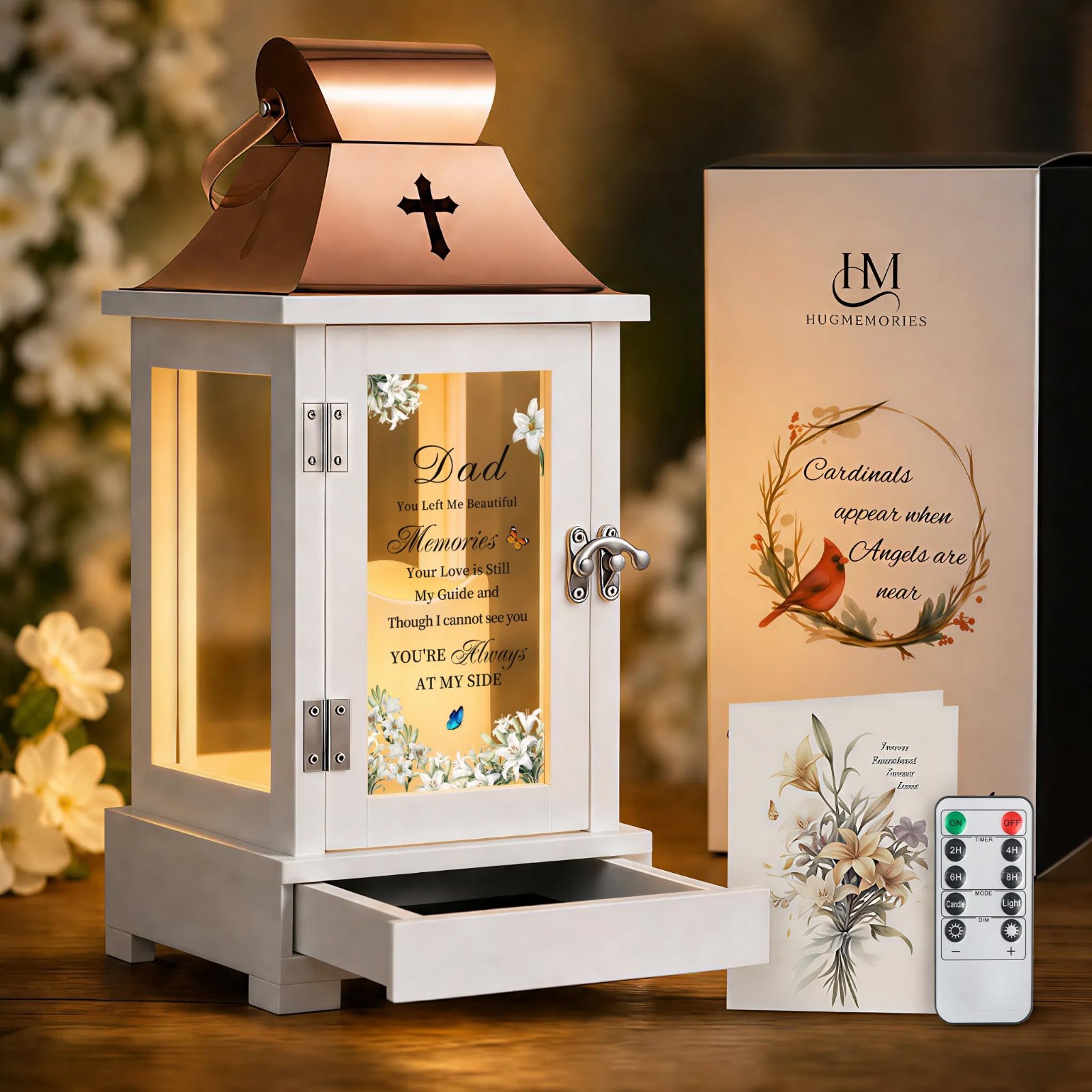 Memorial Lantern for Dad – Keepsake Drawer, Sympathy Gift for Loss of Father