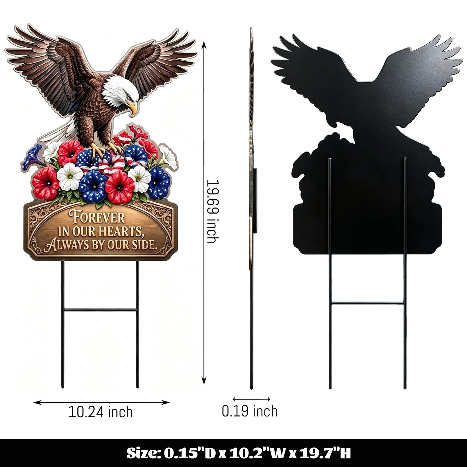 20″ Patriotic Eagle Garden Stake Memorial Decor – Metal Forever in Our Hearts…