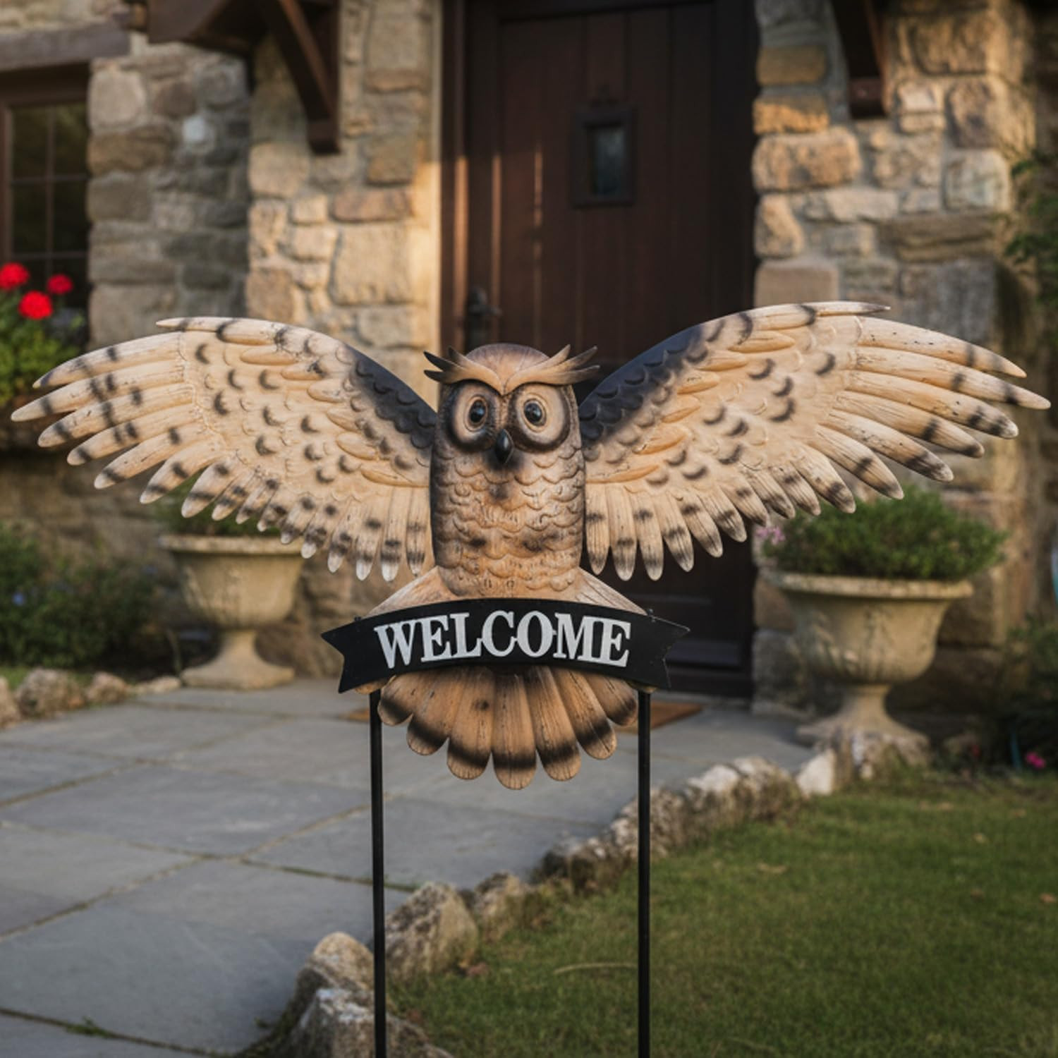 Decorative Garden Stakes Large Vintage Owl with Welcome Sign for Front Door 37.2