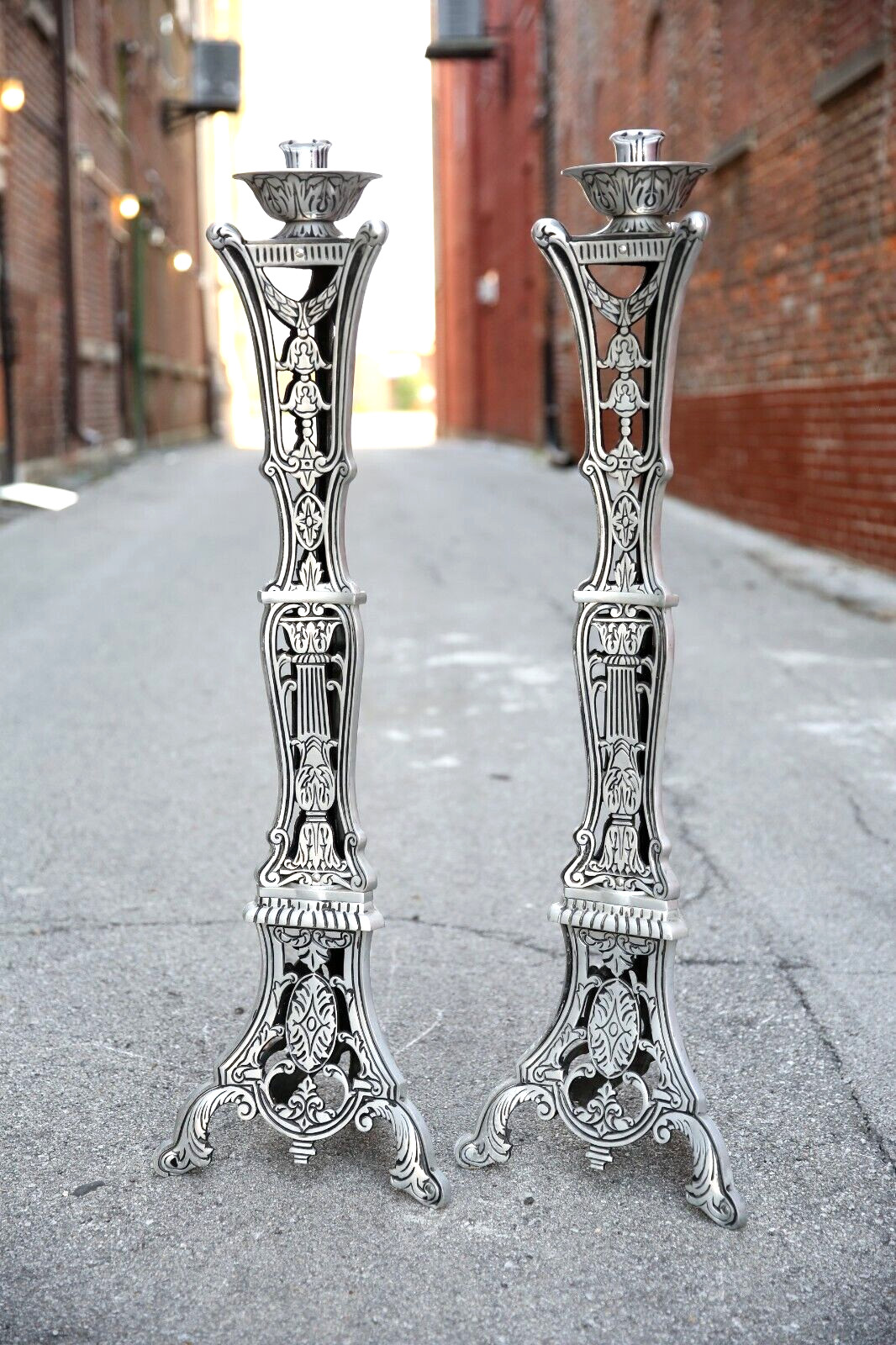 Vintage Funeral Candle Holders Gothic Floor Stands Candelabra Oddity Antique