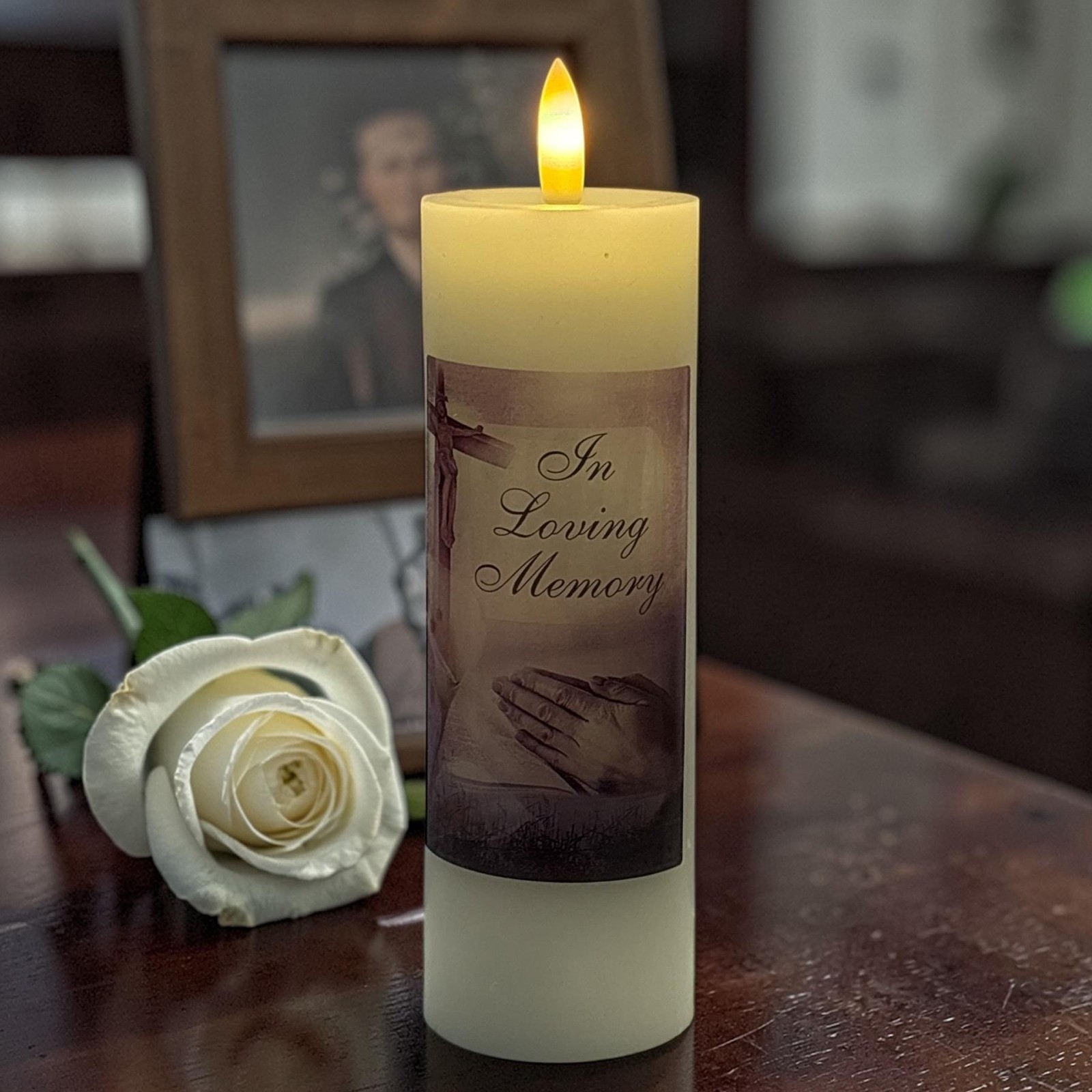 Memorial LED Wax Candle with Flickering Flame and Timer Function Loving Memory