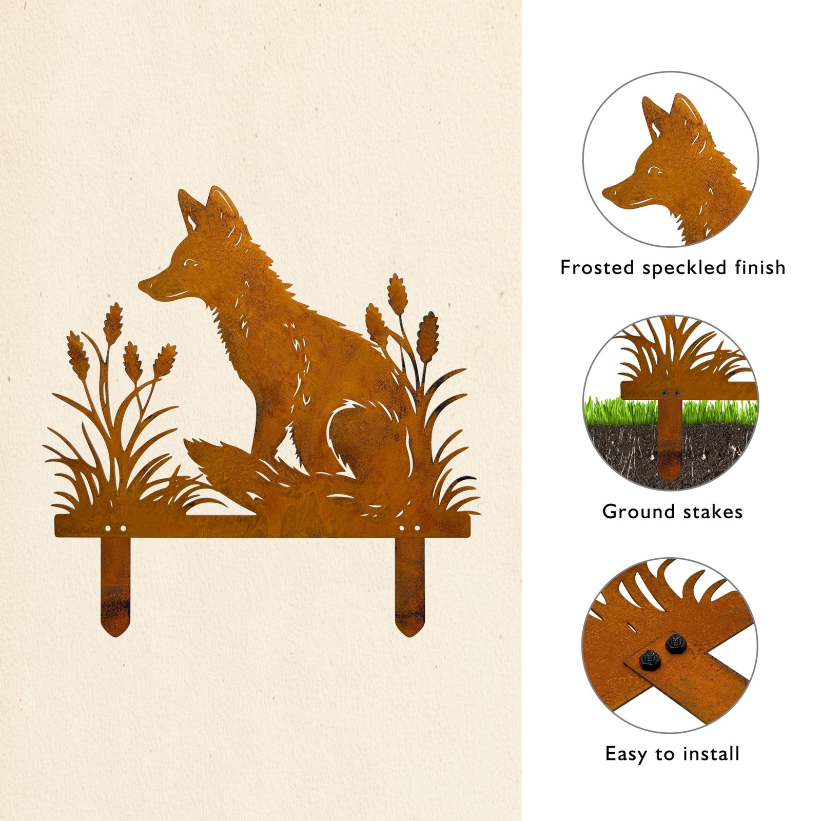 Rusty Fox Garden Stake – Metal Yard Art Sculpture, Fox Outdoor Decor for Gard…