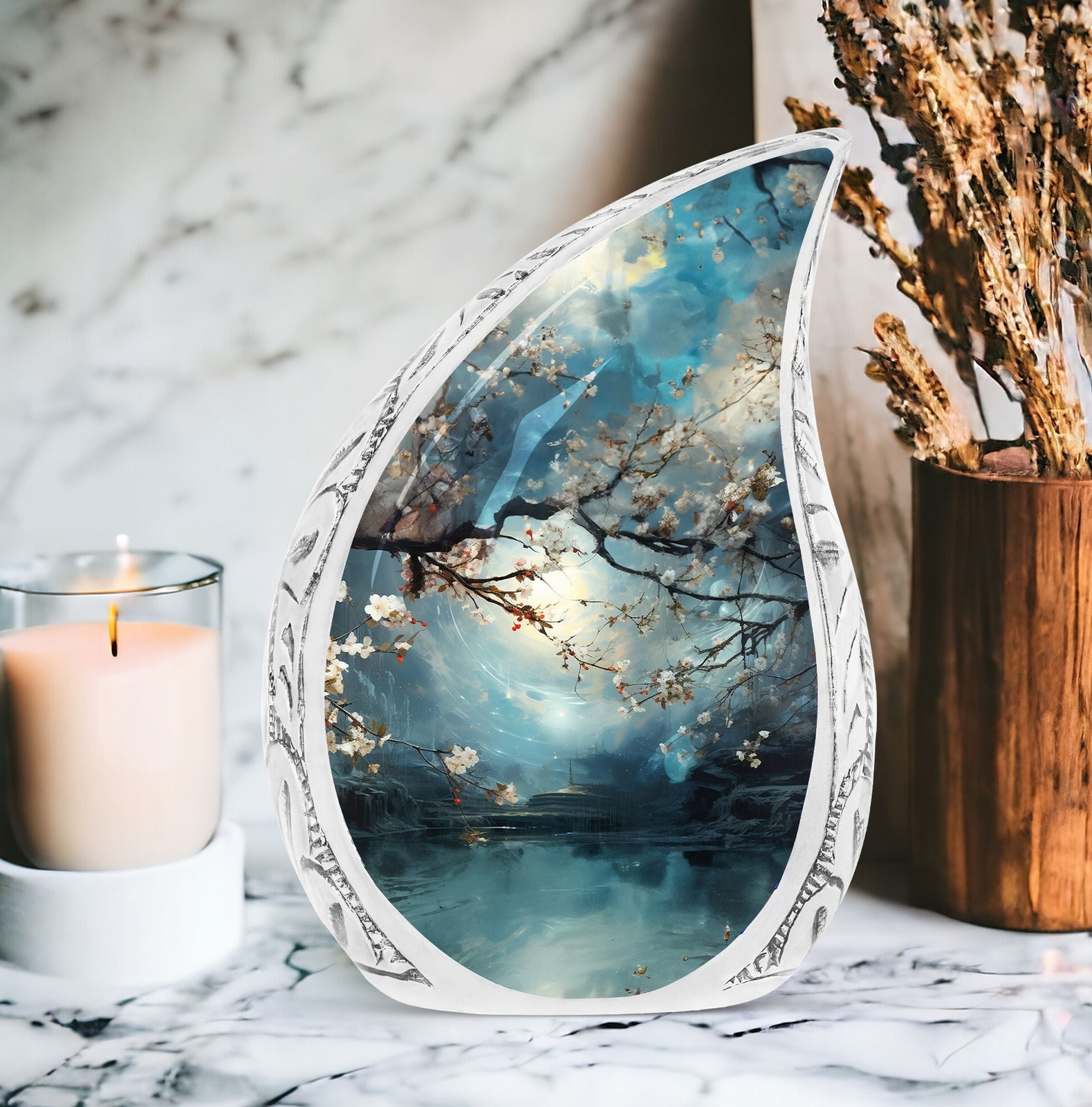 Beautiful Cherry Blossoms Over Water – A timeless piece for Cremation Urns