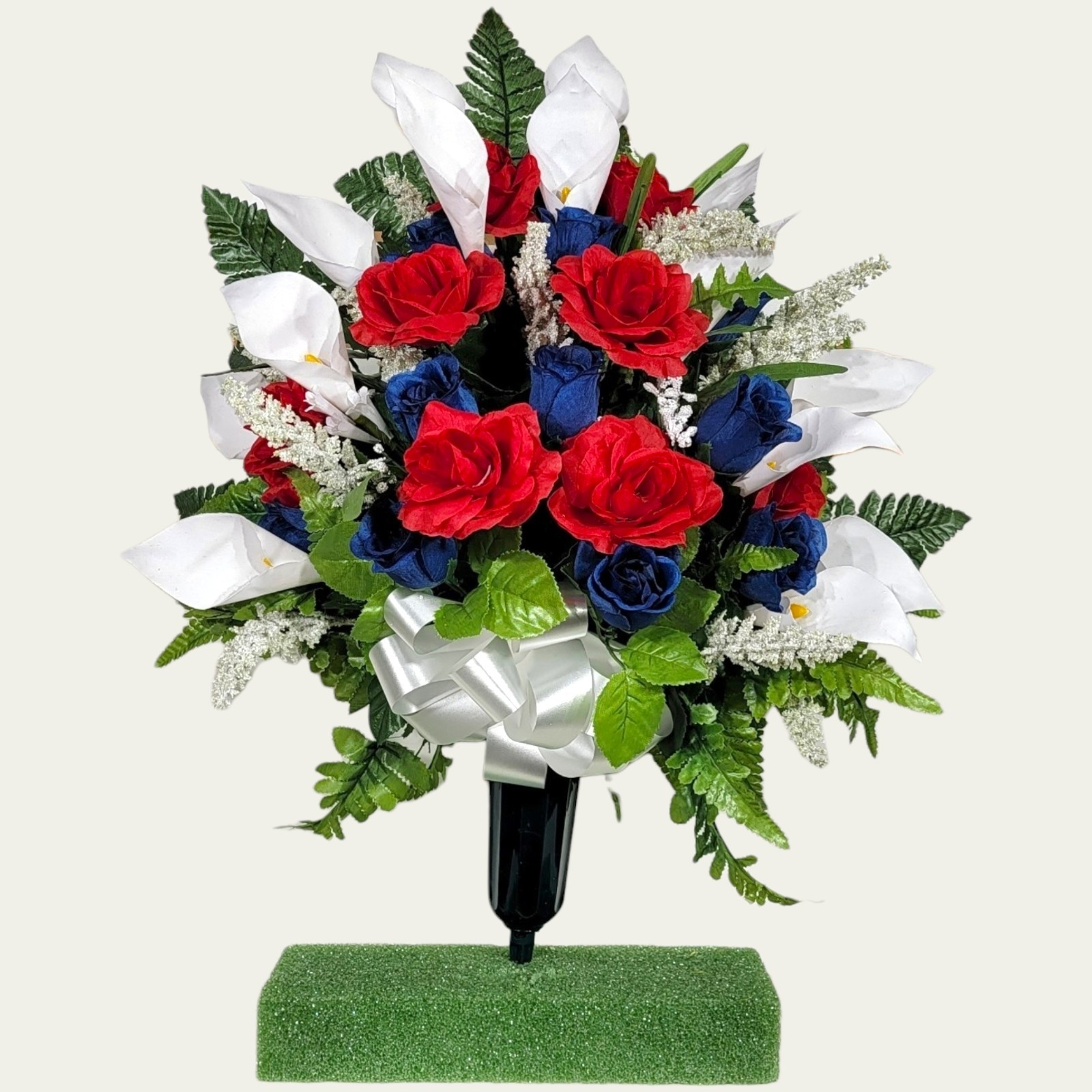 Jumbo Red White Blue Calla Lilies & Roses Cemetery Cone
