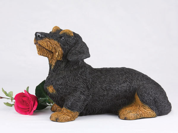 Large 138 Cubic Inches Black & Tan Dachshund Wire Haired Resin Urn for Ashes
