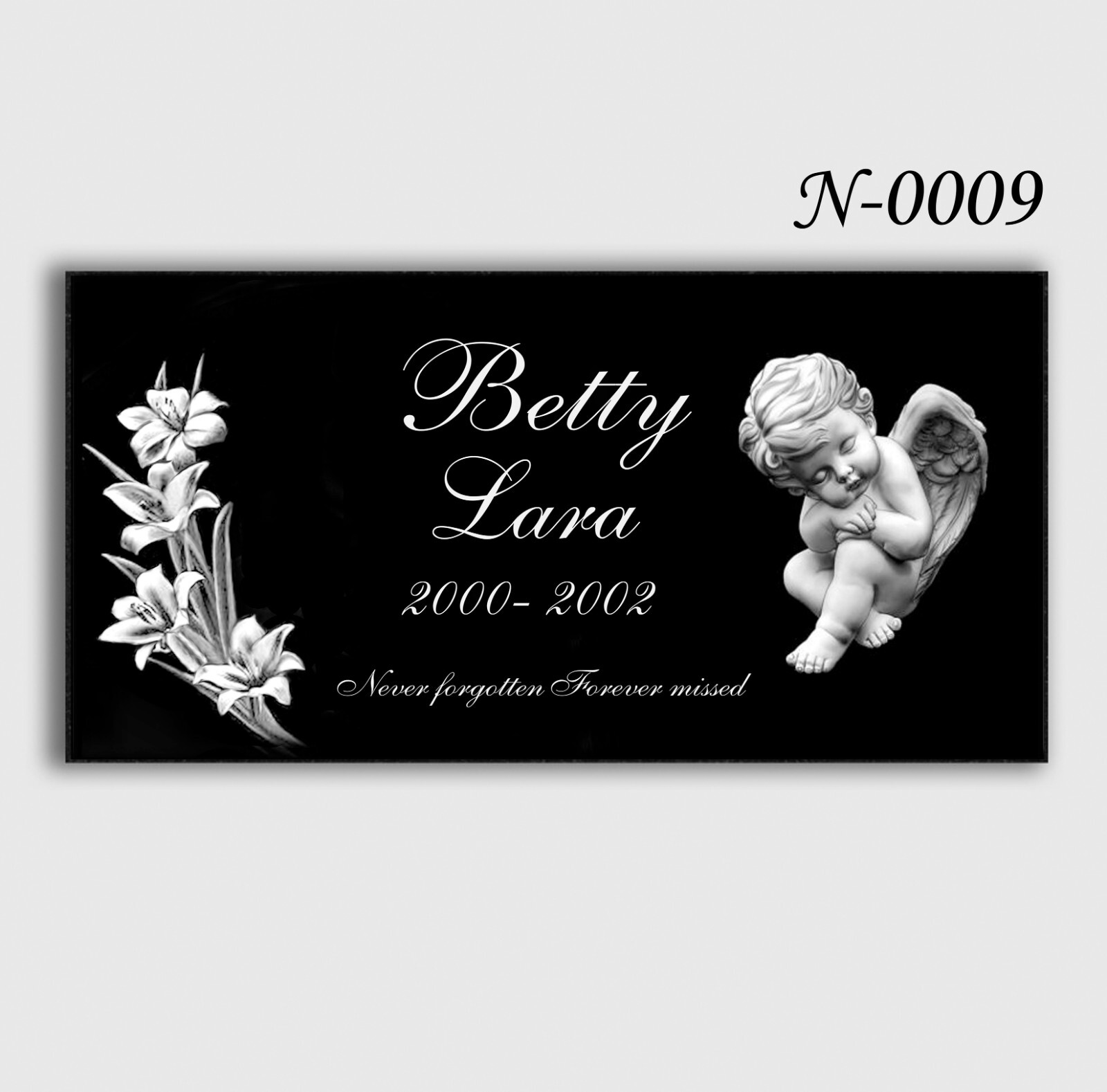 Headstone Tombstone 24x12x4 inches Solid Black Granite Diamond Engraved