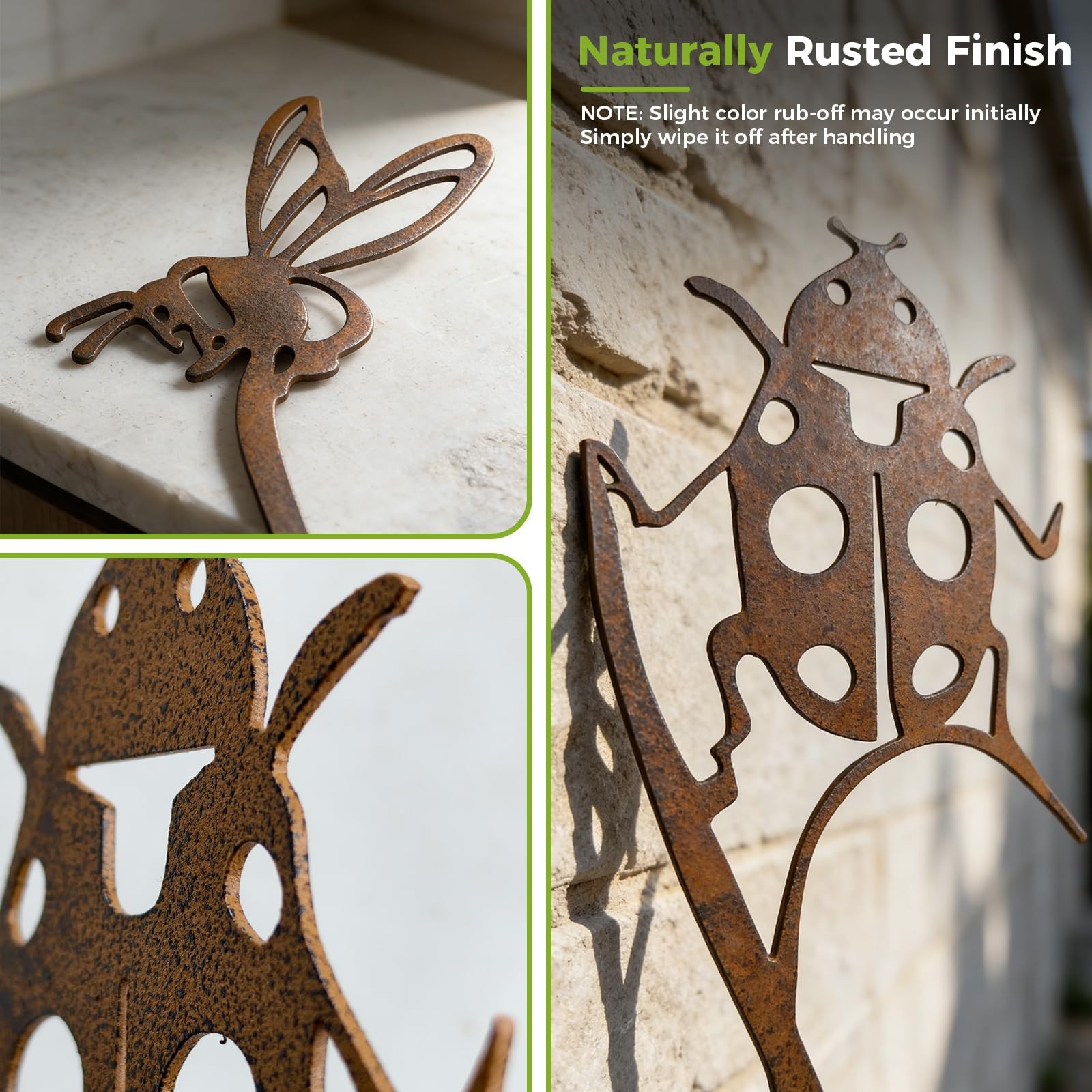 4Pack Metal Garden Stakes Vintage Rust Patina Yard Art for Outdoor Decor