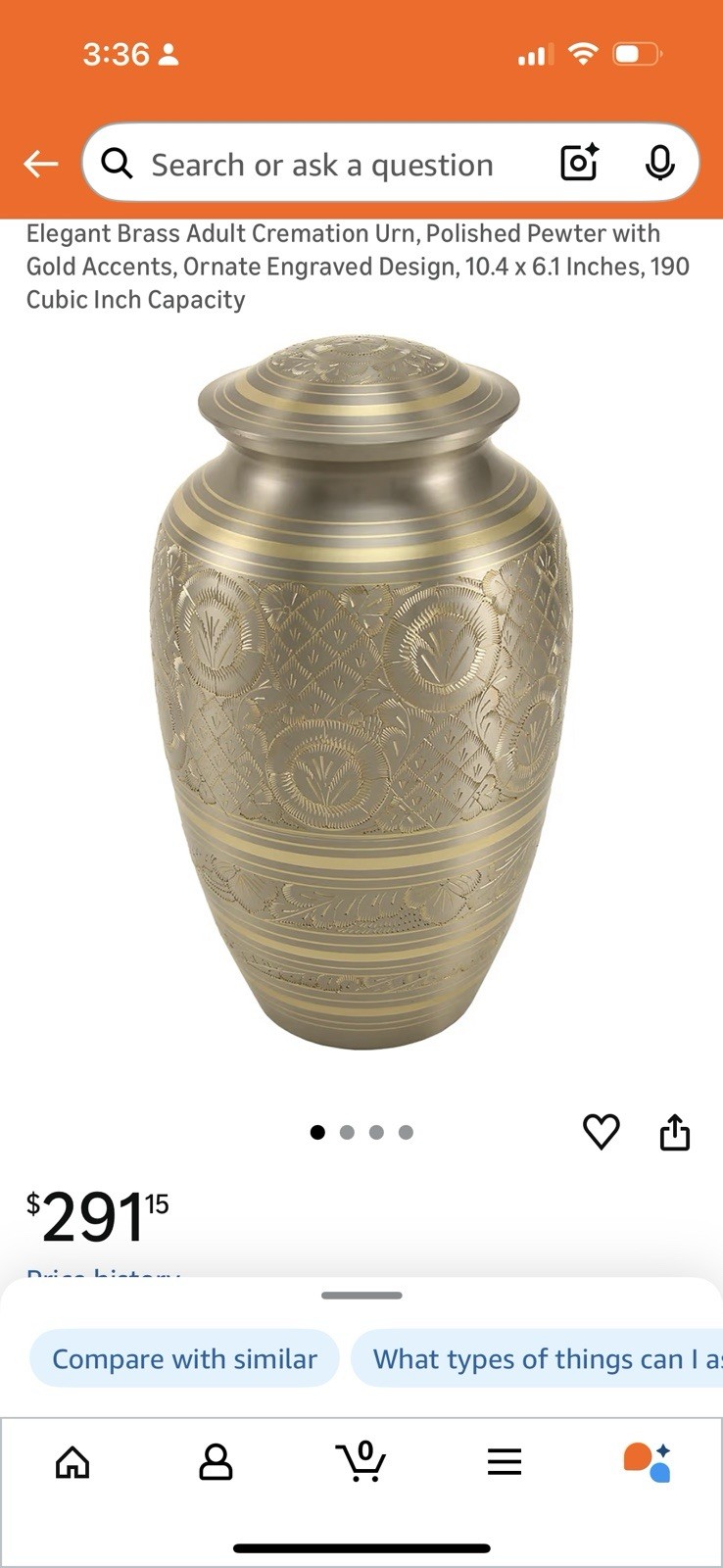 Elegant Brass Adult Cremation Urn, Polished Pewter with Gold Accents