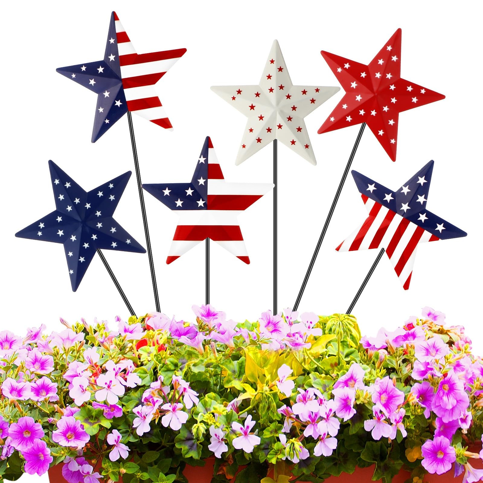 Pickmesh 6 Pcs 12″ H 4th of July Outdoor Decor Patriotic Metal Yard Sign Star