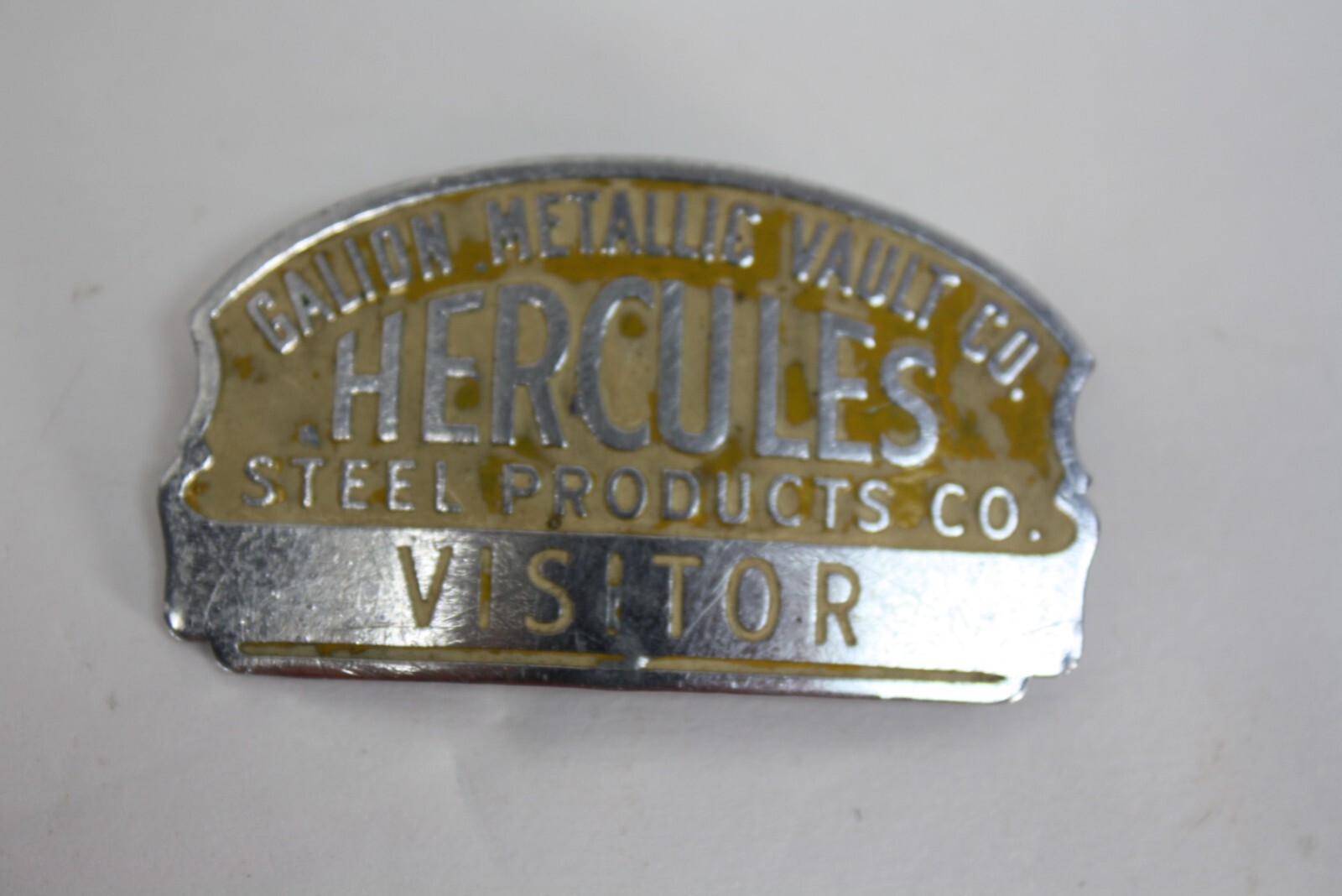 Galion Metallic Vault Co Grave Vault Hercules Visitor Badge Galion Ohio