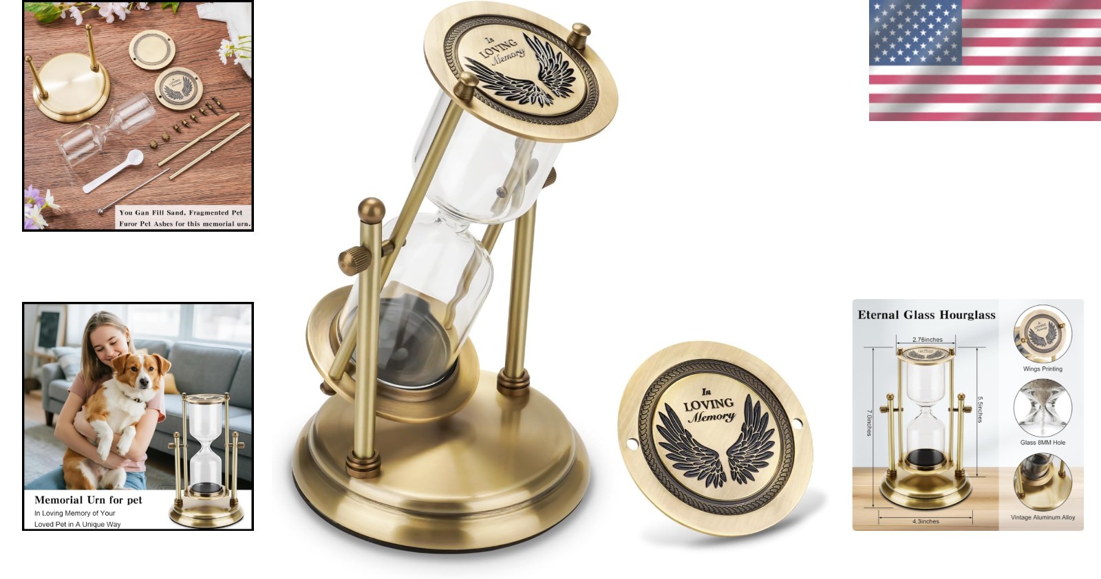 Rotating Hourglass Medium Urn for Ashes Urn for Ashes for Men Women Cremation Ur