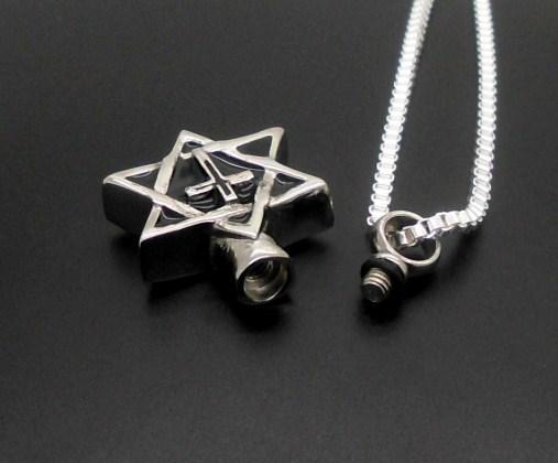 316L S/Steel Star of David Cross Memorial Keepsake Cremation Funeral Pendant Urn