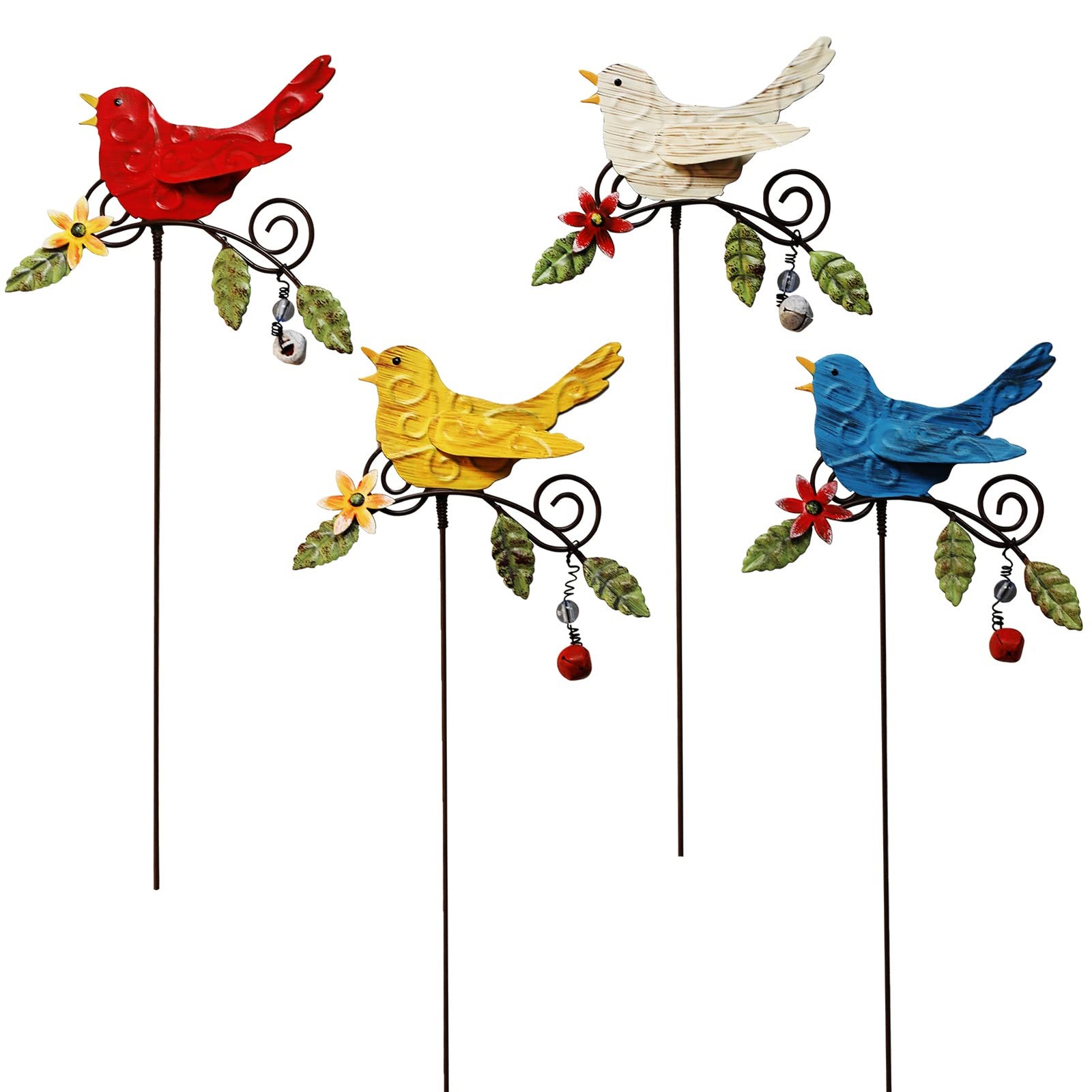 .4 Pack Metal Bird Decorative Garden Stakes, Spring Garden Decor,Indoor Outdo…