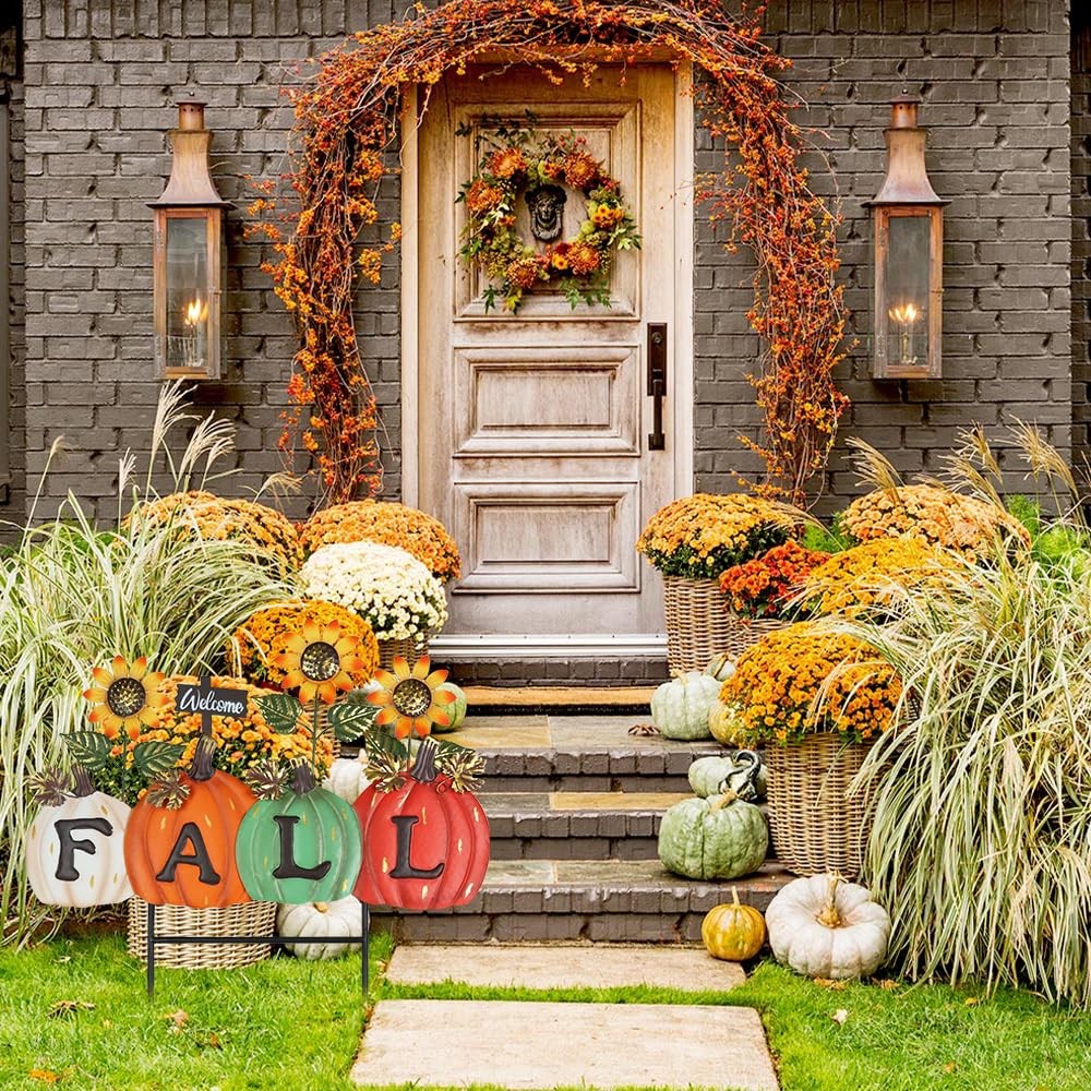 Fall Decorations Outdoor, Fall Letter Pumpkin Decorative Garden Stakes with S…