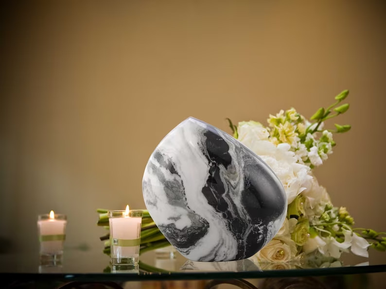 White Marble Rock Urn – Handcrafted Solid Metal Mountain/ Rock Cremation Urn