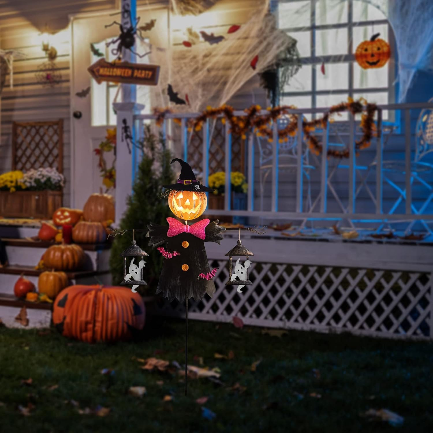 Metal Scarecrow Shape Jack O’ Lantern, Iron Solar Halloween Yard Decorations Out