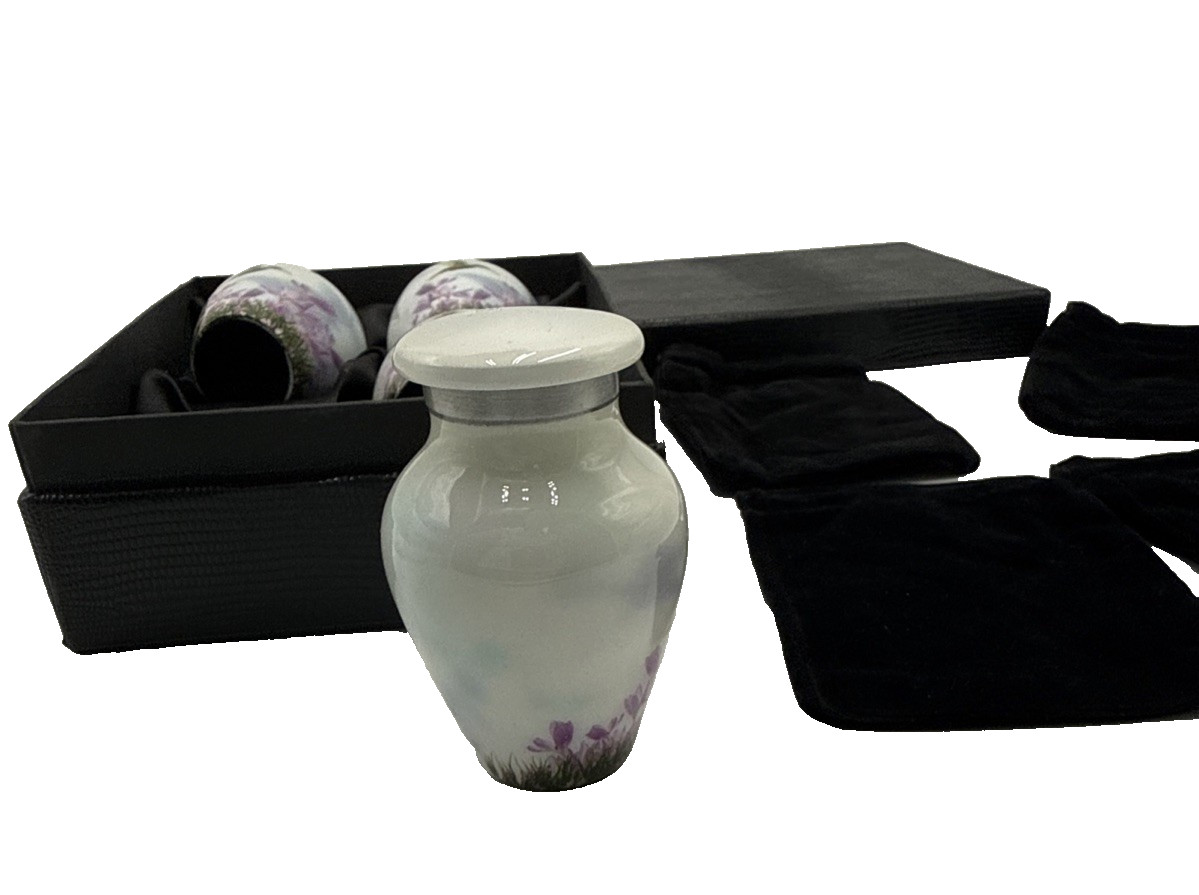 4 White Hummingbird Keepsake Urns Mini Memorial Ashes Human Pet Set