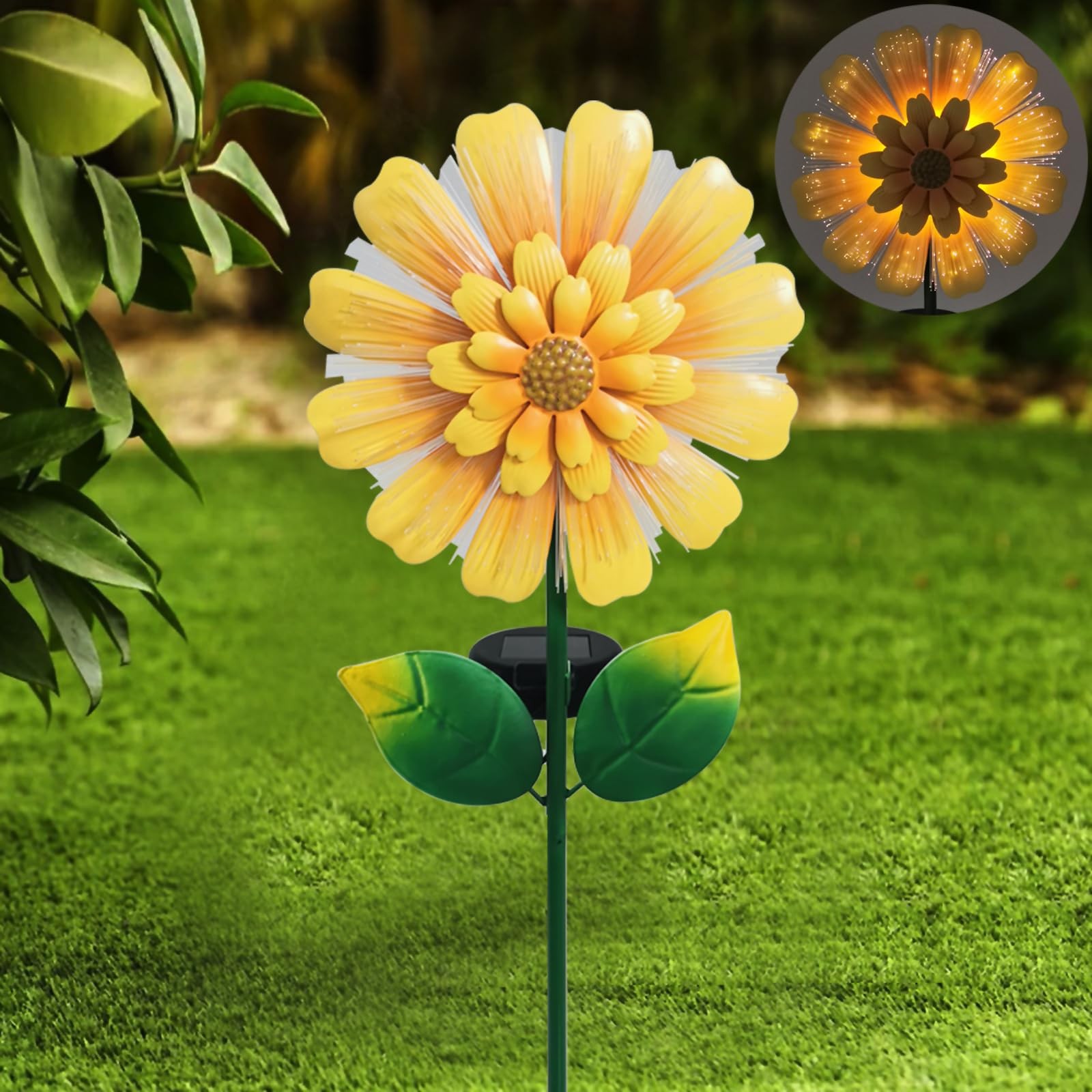 Solar Garden Stake Solar Flower with Fiber Lights Metal Sunflower Decorative …