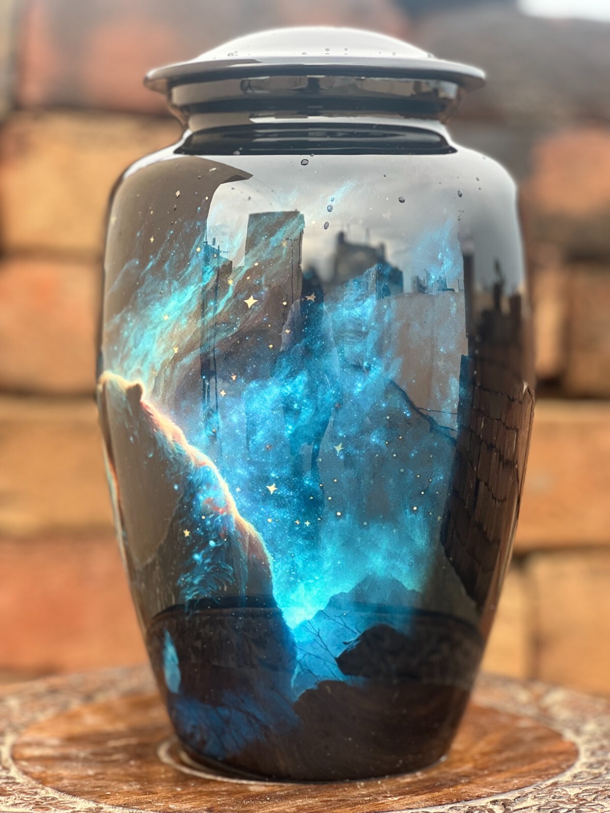 Bear Print Cremation Urn for Human Ashes, Adult Memorial Urn, Funeral Keepsake