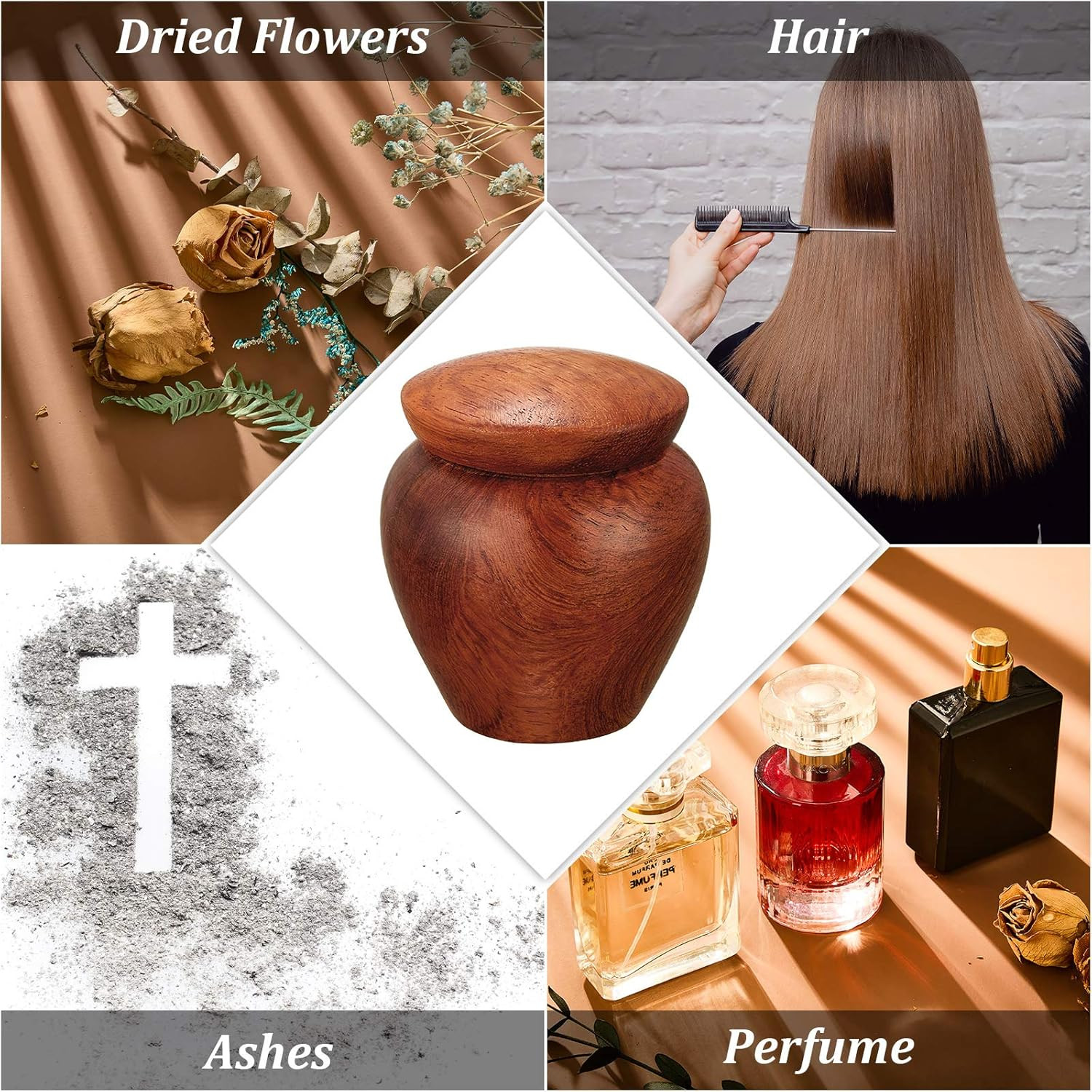 2 Pcs Mini Urns for Human Ashes Wood Small Keepsake Cremation Urn Grain for Huma