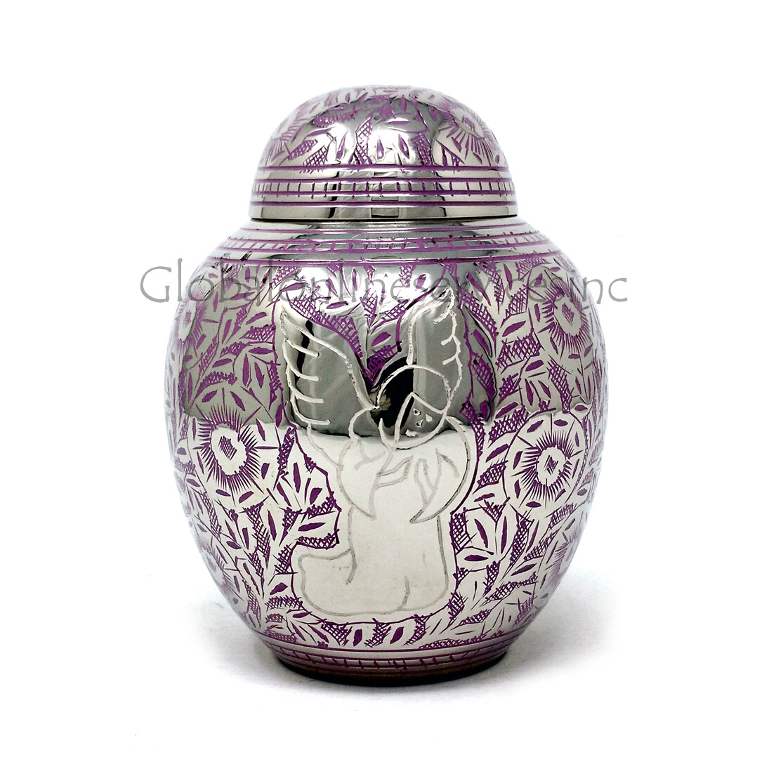 Engraved Mauve Angel Infant Child Memorial Urn – Baby Brass Cremation Urn