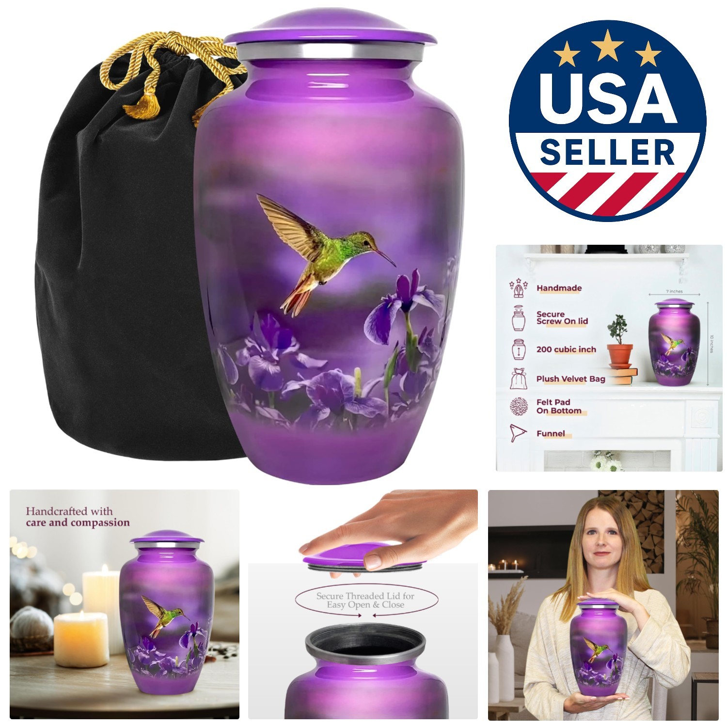 Elegant Large Hummingbird Cremation Urn for Ashes – Durable Aluminum Design