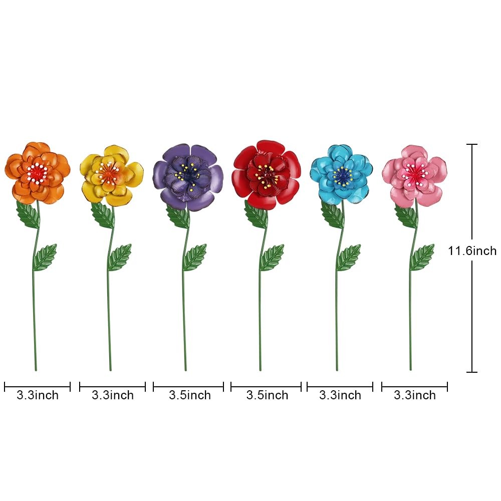 Garden Decor for Outside, Set of 6 Metal Flowers Decorative Garden Stakes for…