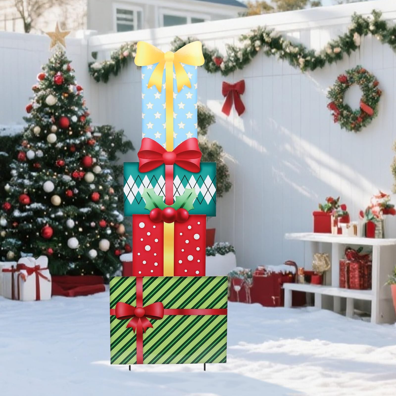 WONDER GARDEN Christmas Yard Signs Metal Gift Boxes Yard Stakes Christmas