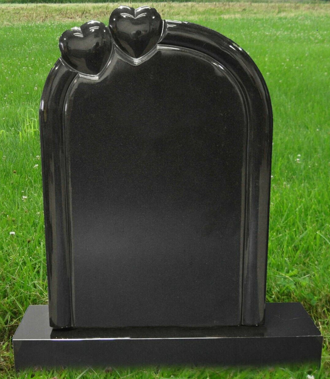 Black Granite Double Heart Monument (42x30x6) Polished Headstone with Base MN-15