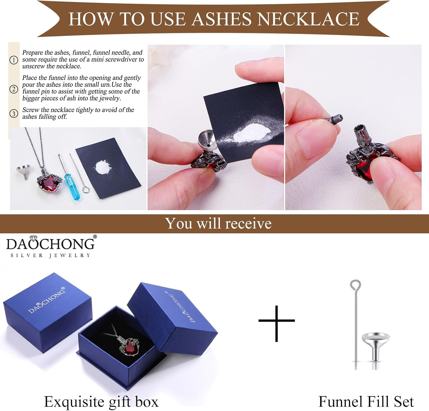 925 Sterling Silver Heart Cremation Jewelry Rose Flower Urn Necklaces for Ashes