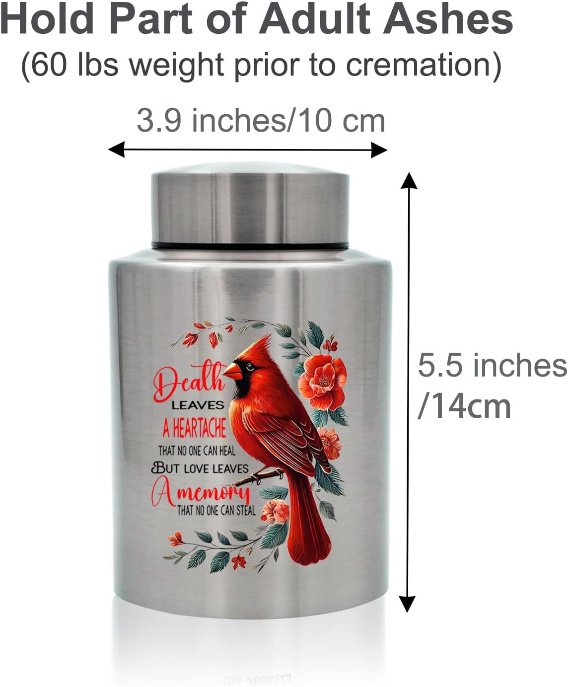 Small Urns for Human Ashes, for Female & Male | 60 Lbs Capacity, Stainless Steel