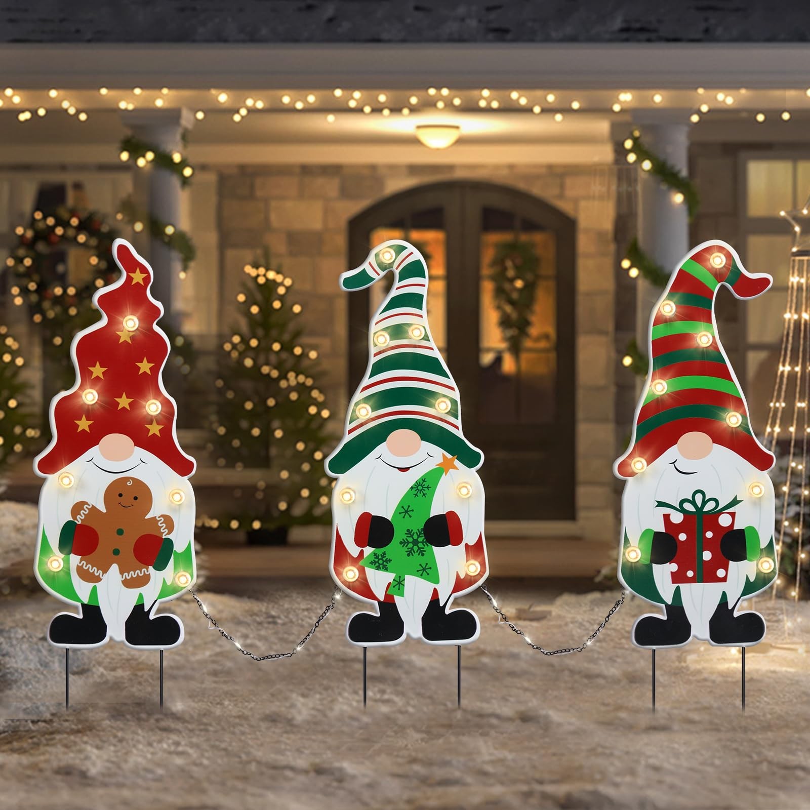 Christmas Yard Sign Decorations Outdoor with Lights Christmas Three Gnomes Ya…