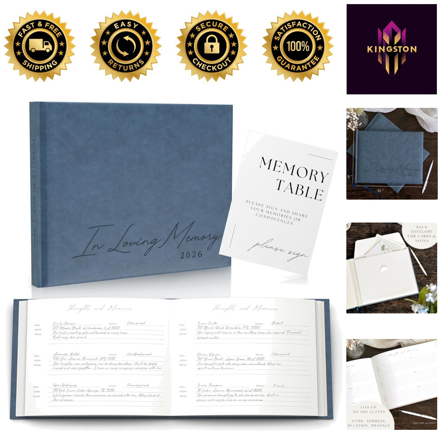 Personalized 2026 Celebration of Life Guest Book – Navy Leather Tribute Keepsake