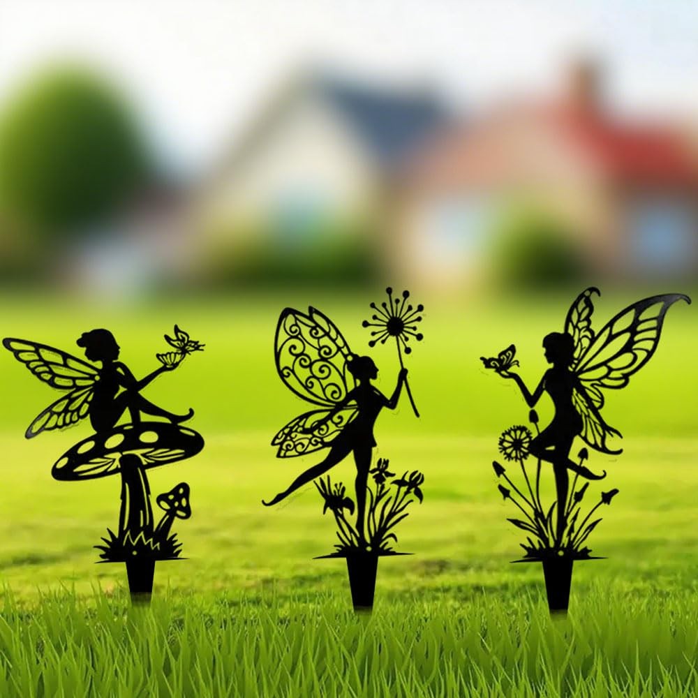 3 PCS Garden Decorative Flower Elves Metal Fairy Tale Statue Yard Flower Pot