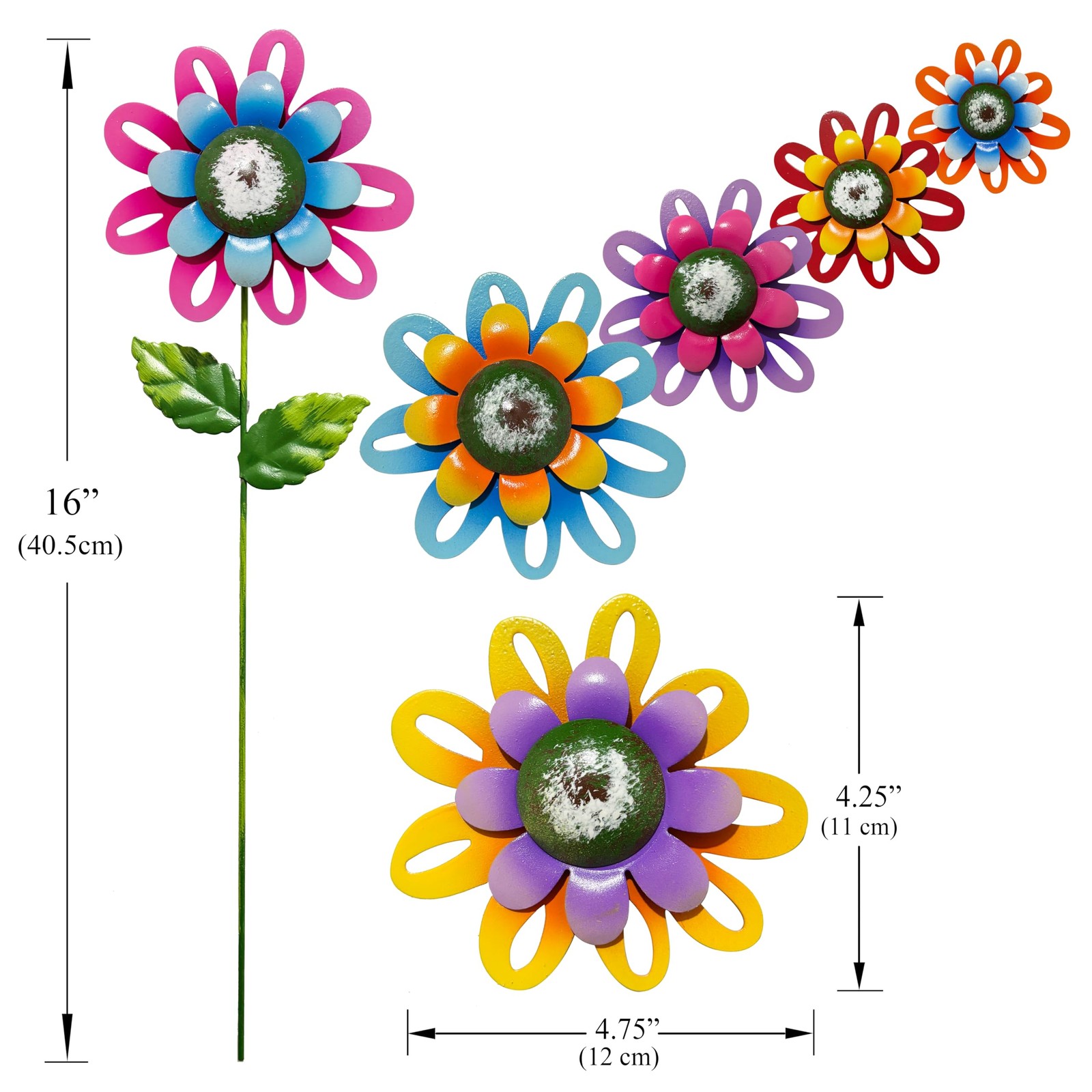 Metal Flower Garden Stakes Set of 6, Outdoor Yard Art Decorations, Hand-Paint…