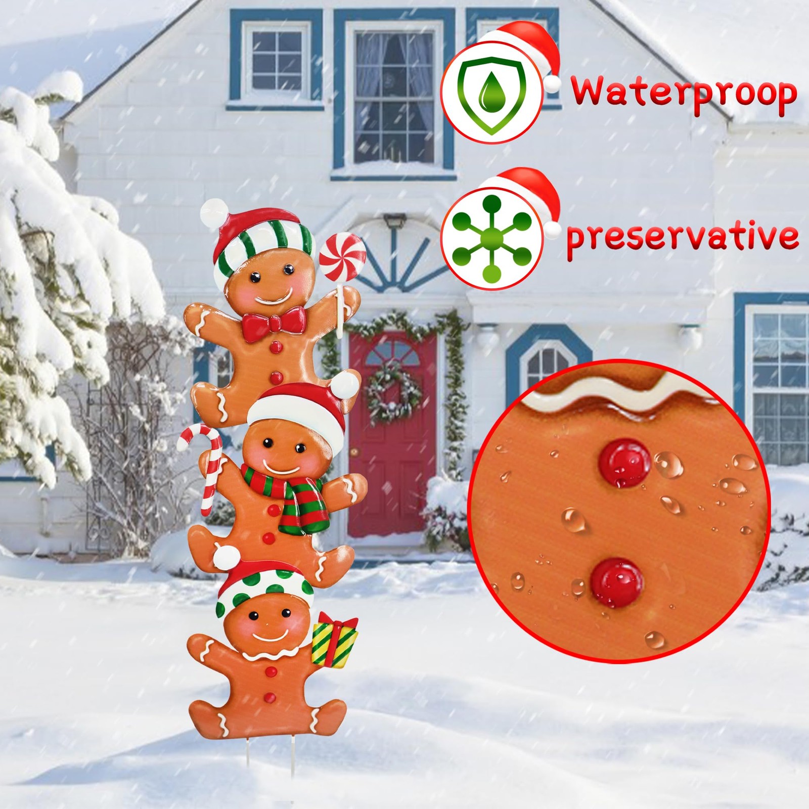 Metal Christmas Yard Signs 3 Pack Gingerbread Man Decor for Outdoor Lawn