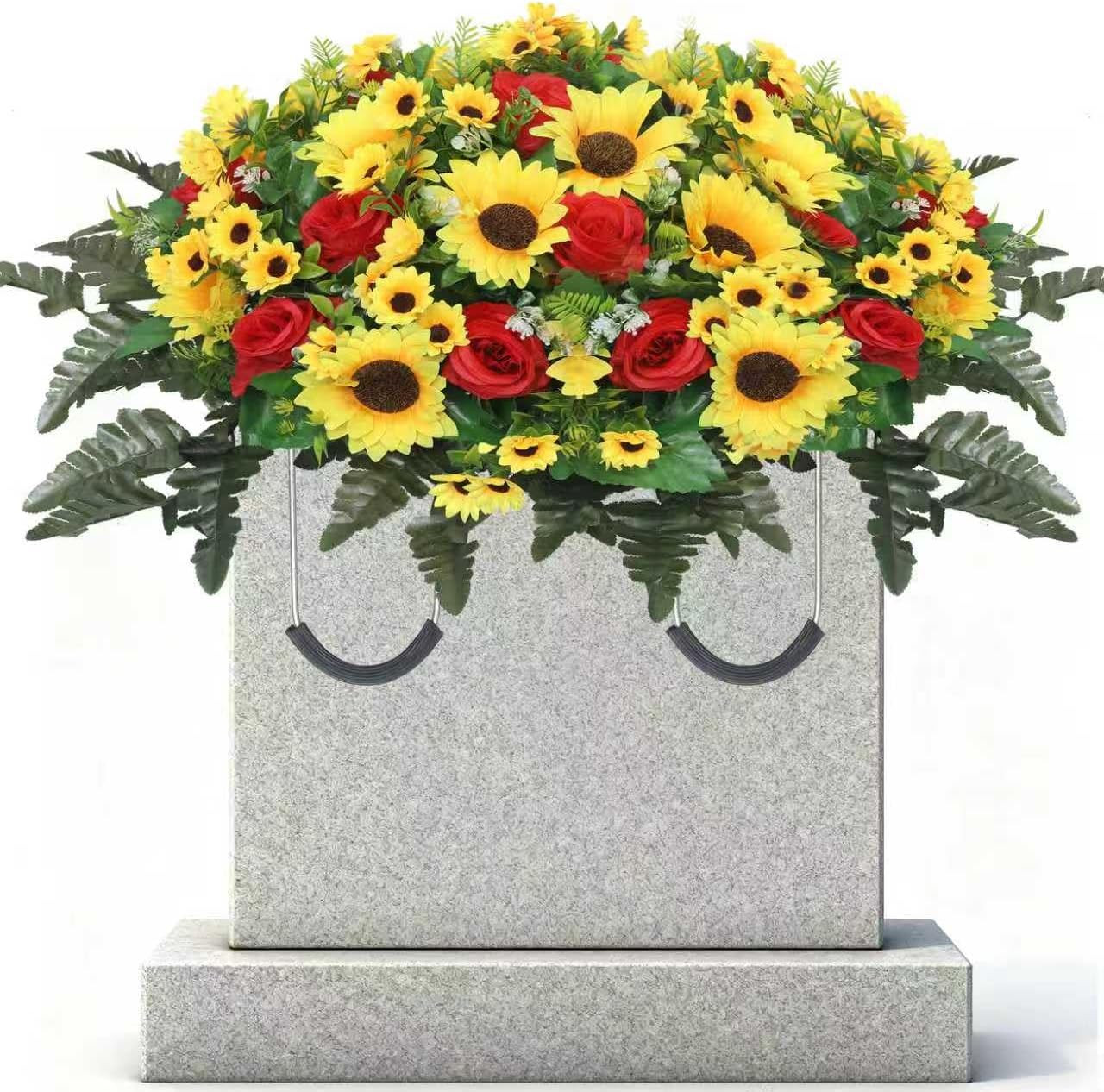 Artificial Cemetery Flowers for Grave,Headstone Flower Saddle Silk Sunflowers Gr