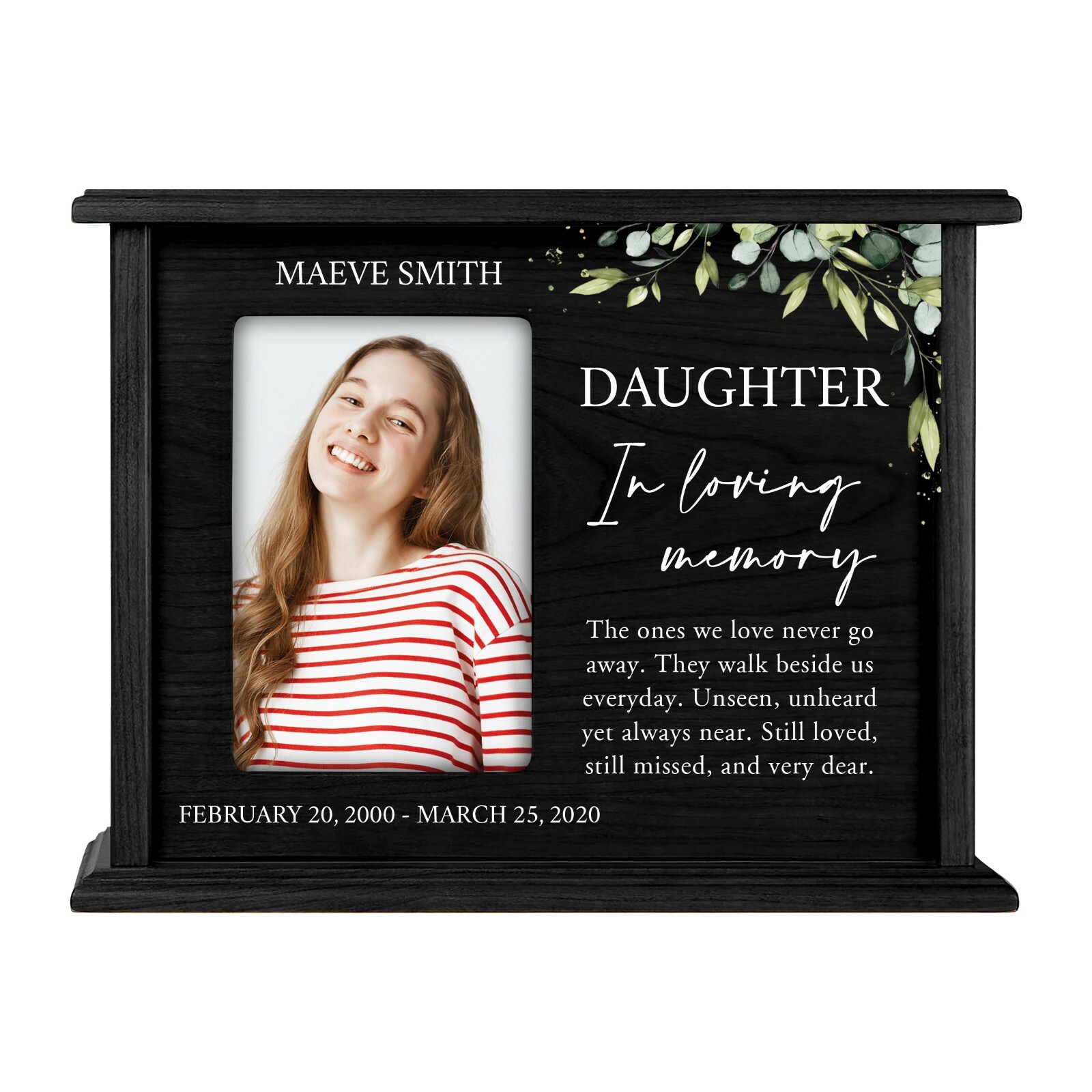 Custom Cremation Urn Box Holds 200 cu in w/ 4×6 Photo In Loving Memory(Daughter)