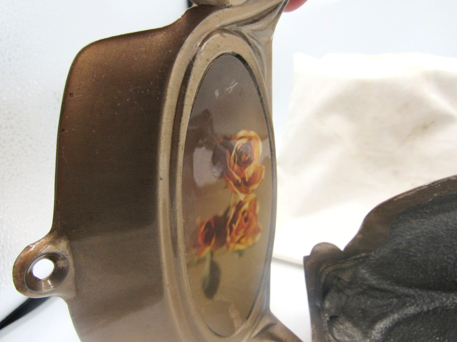 Lot of 2 Copper Yellow Rose Flower Design Finish Stamped Cast Metal Casket Handl