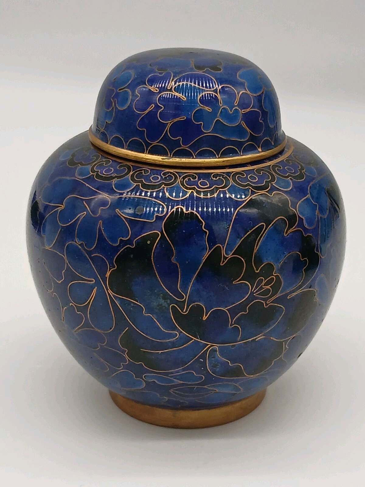 Small 3.25″ Blue Enamel Over Copper Floral Cloisonne Memento/Keepsake Urn