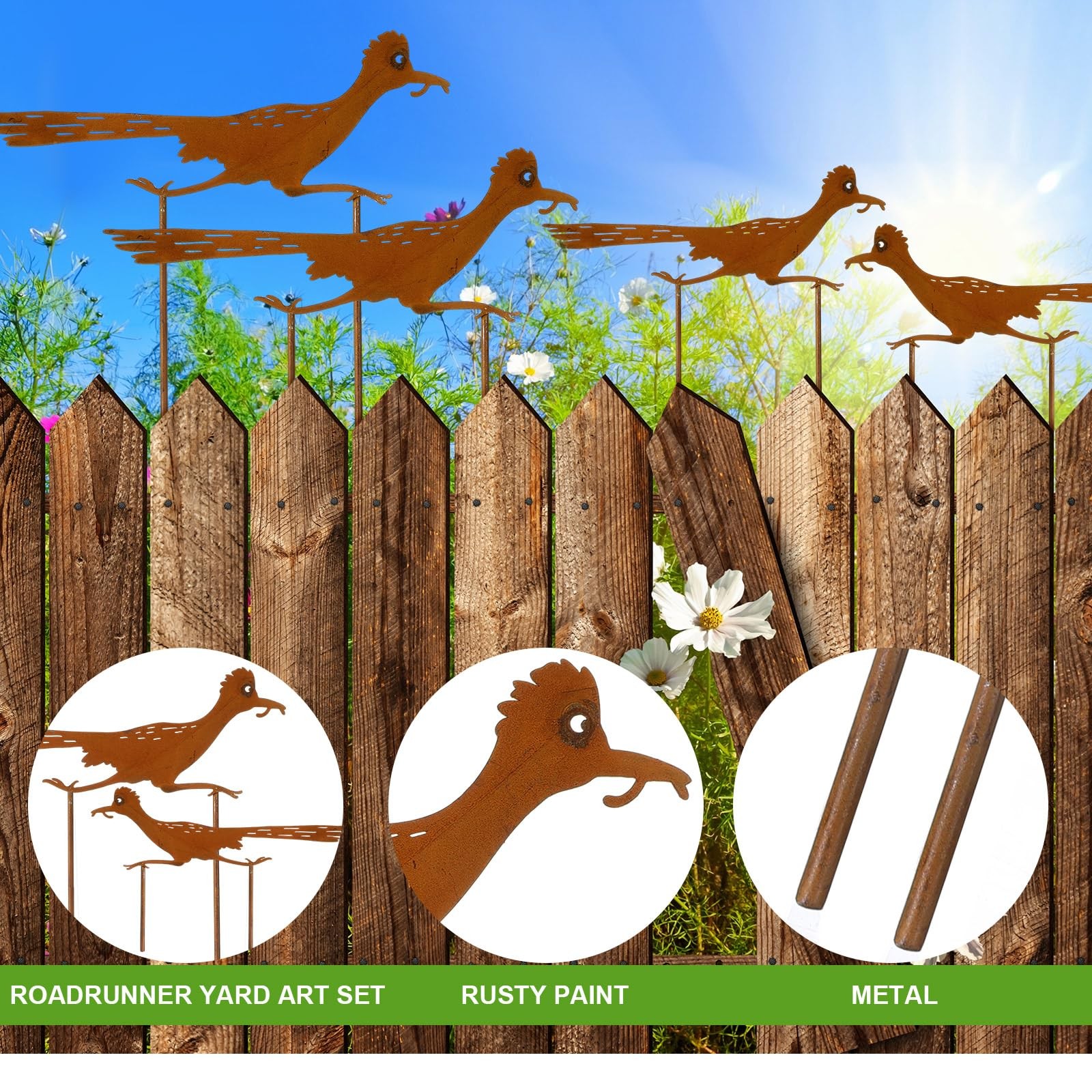 4 Pcs Metal Roadrunner Yard Art Southwest Decor Roadrunner Rusty Paint Garden…