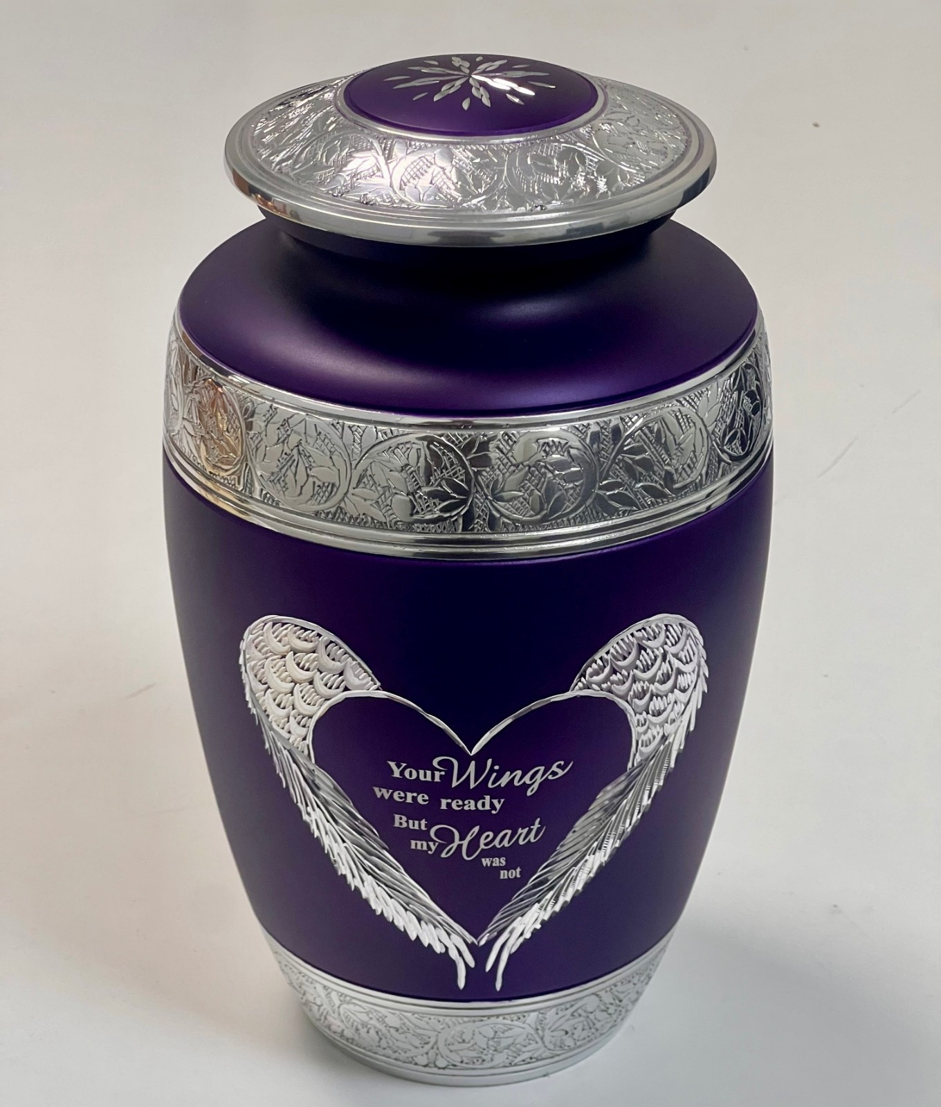 Purple Angel Wings Heart Cremation Urn Large Adult Memorial Aluminum Urn