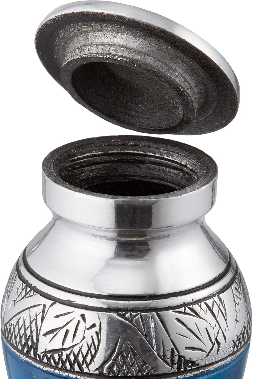 Secure Blue & Silver Mini Urns for Ashes – Complete Set of 6 with Velvet Bag