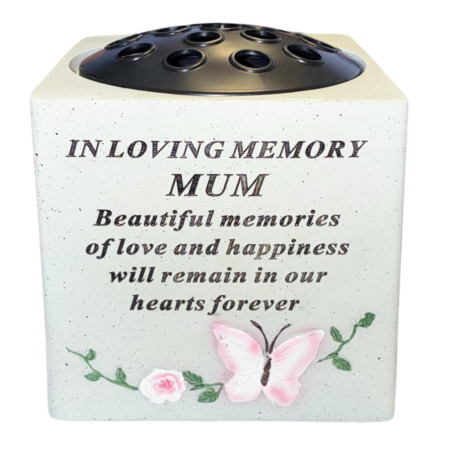 Memorial Rose Bowl Graveside Flower Vase with 3D Butterfly and Flower – Mum