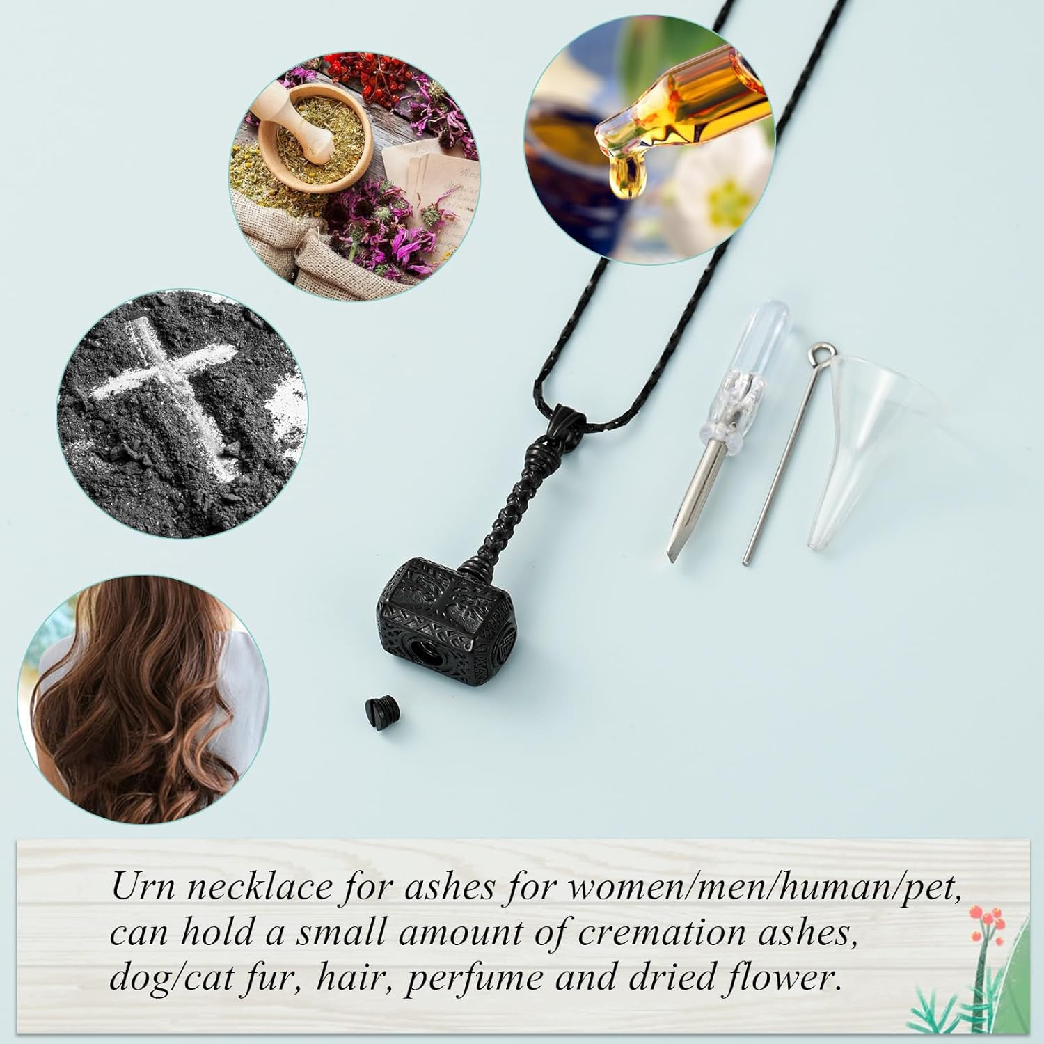 Thors Hammer Urn Necklace for Ashes Tree of Life Cremation Jewelry for Women Men
