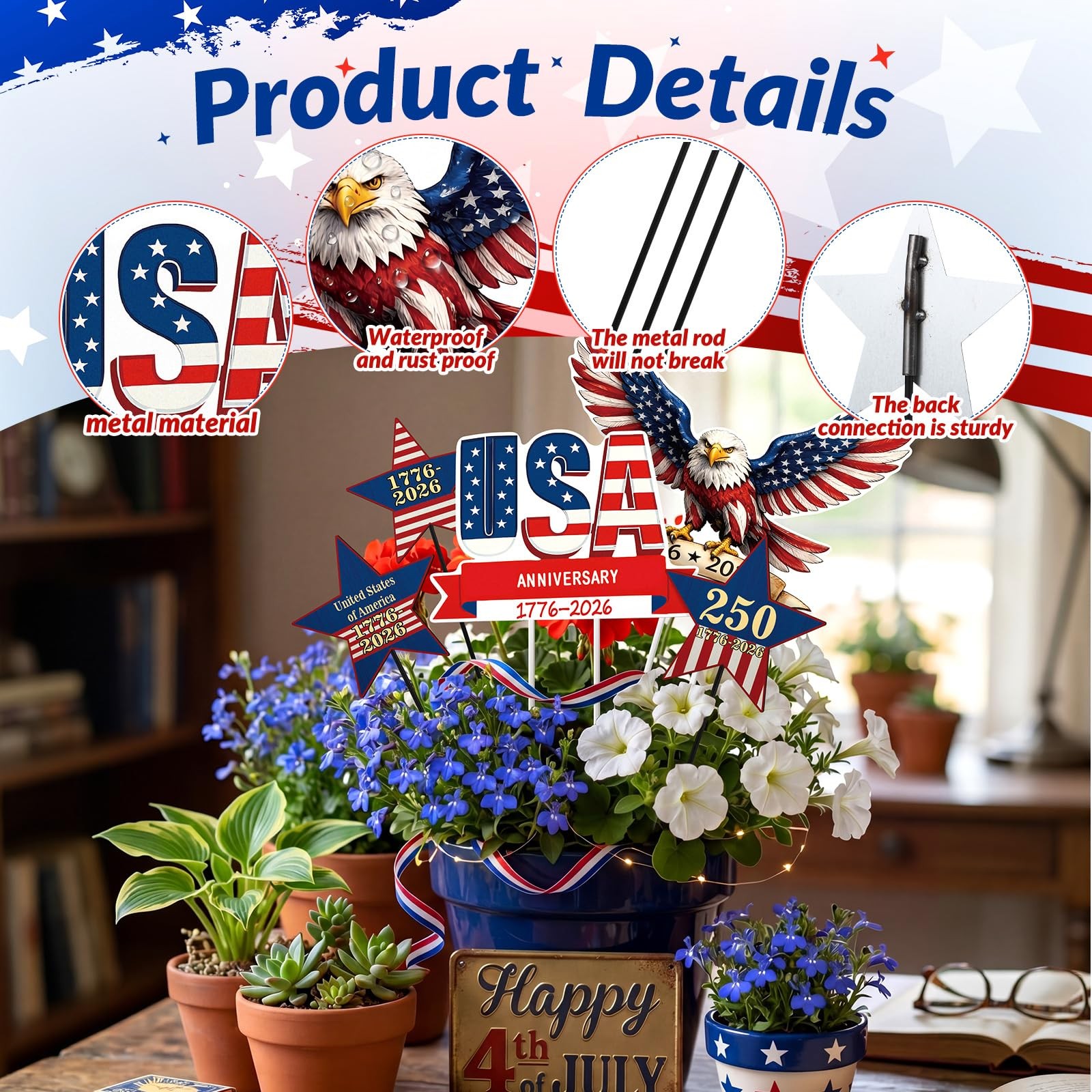 8 Pcs 22” H 4th of July Decoration Outdoor Patriotic Yard Stake Large Metal …