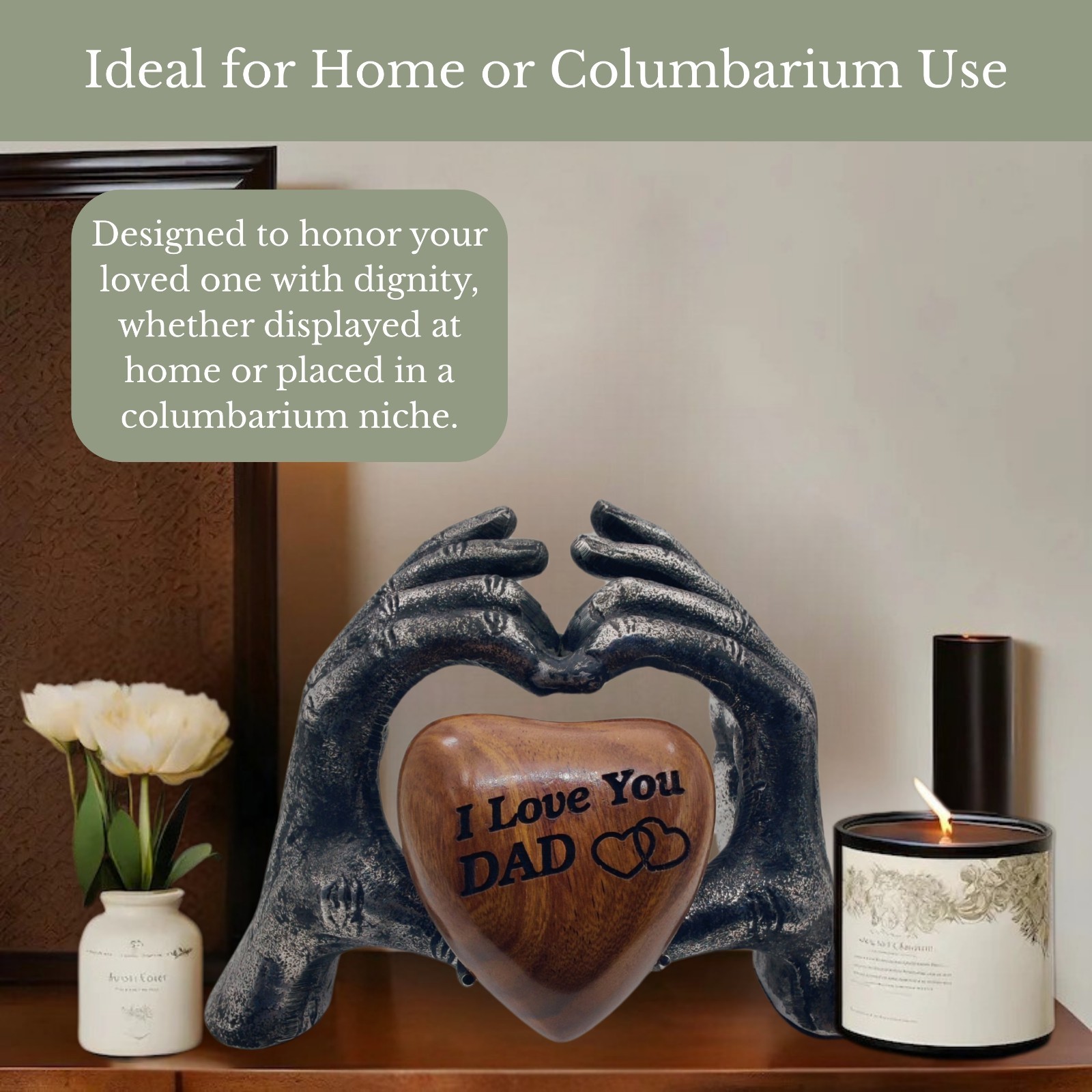 Wooden Heart Keepsake UrnI love you DAD Hand Display Stand with Engraving