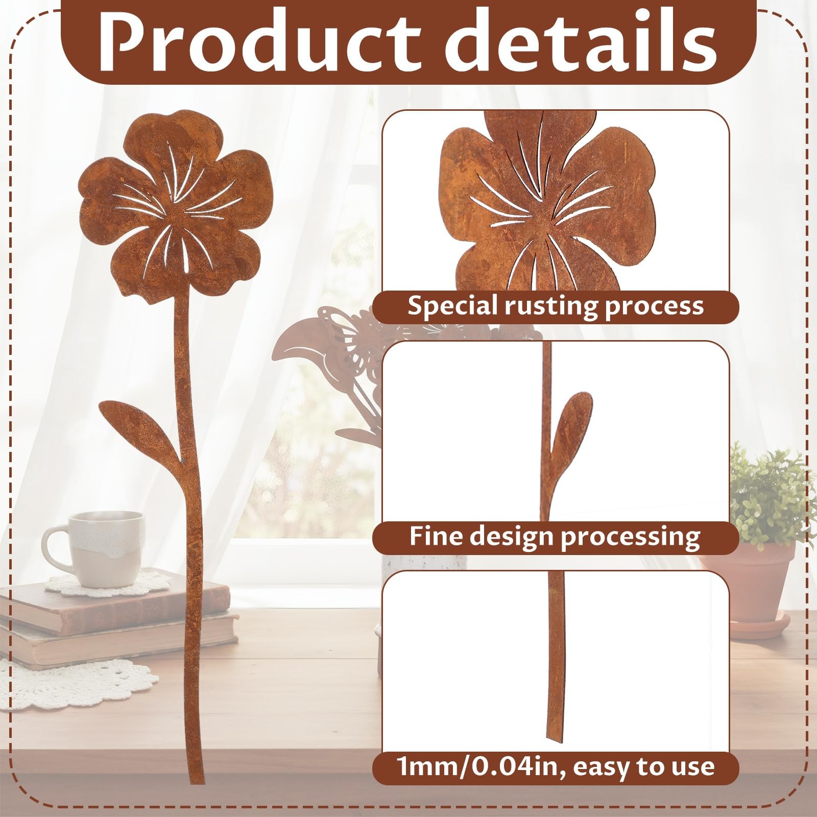 10 PCS Rusty Metal Flowers Plants Rustic Signs Outside Yard Art Garden Stakes