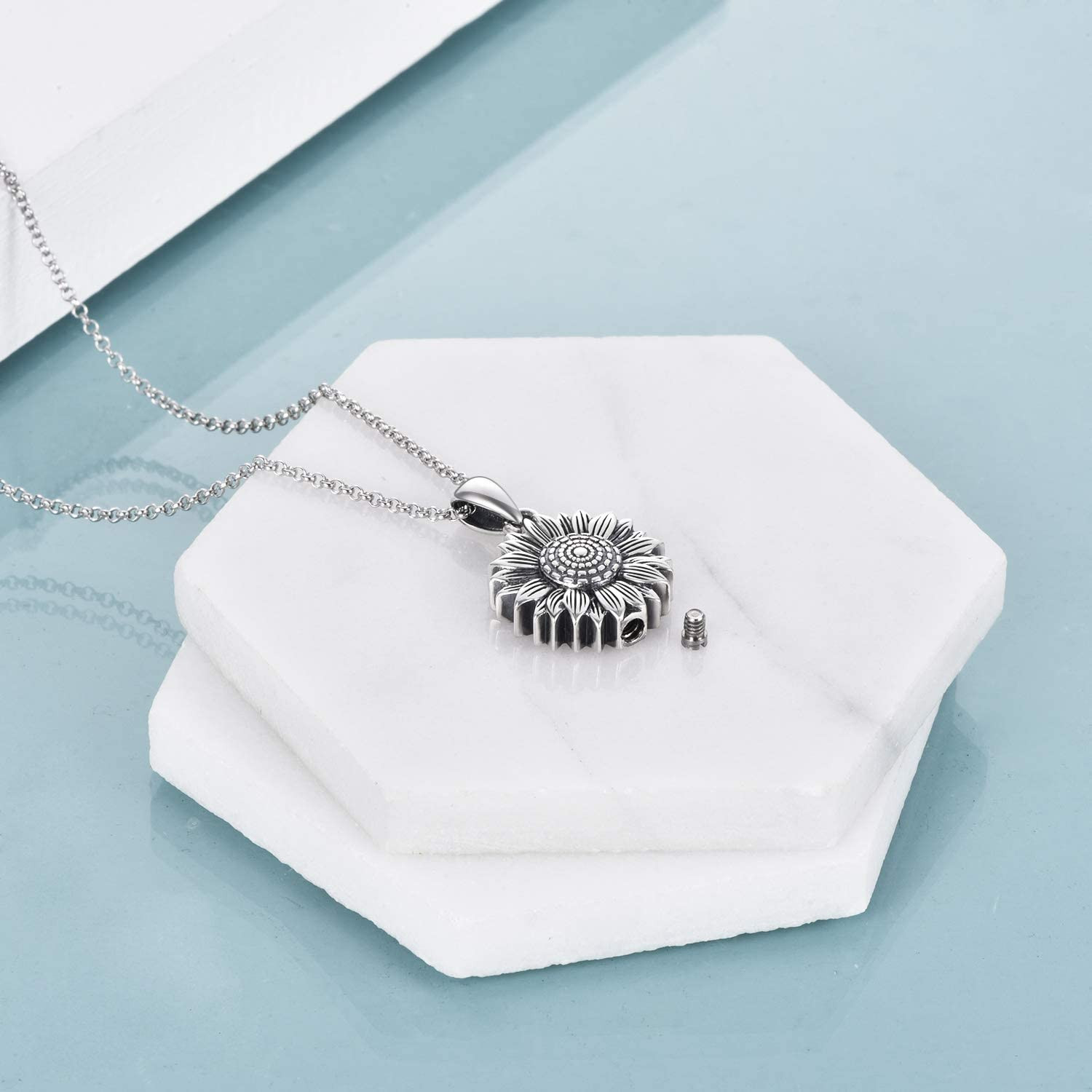 Sterling Silver Sunflower Urn Necklace for Ashes Rose Flower Cremation Jewelry f